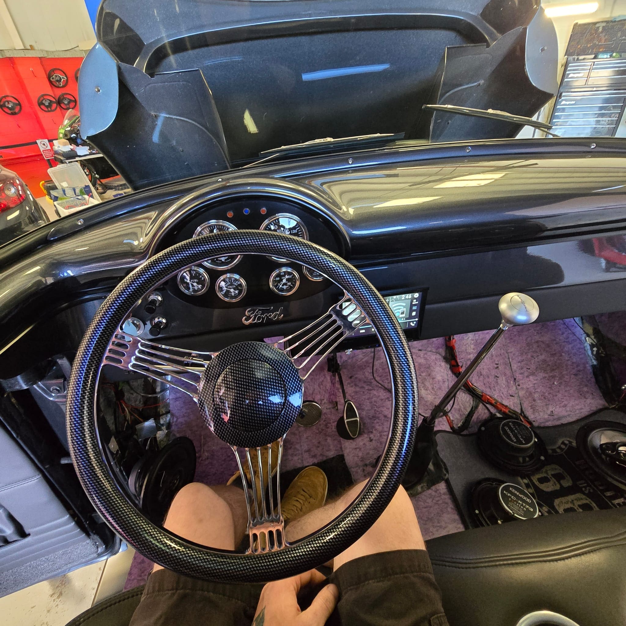 1959 Ford F1 during stereo and speaker installation with wiring repairs underway