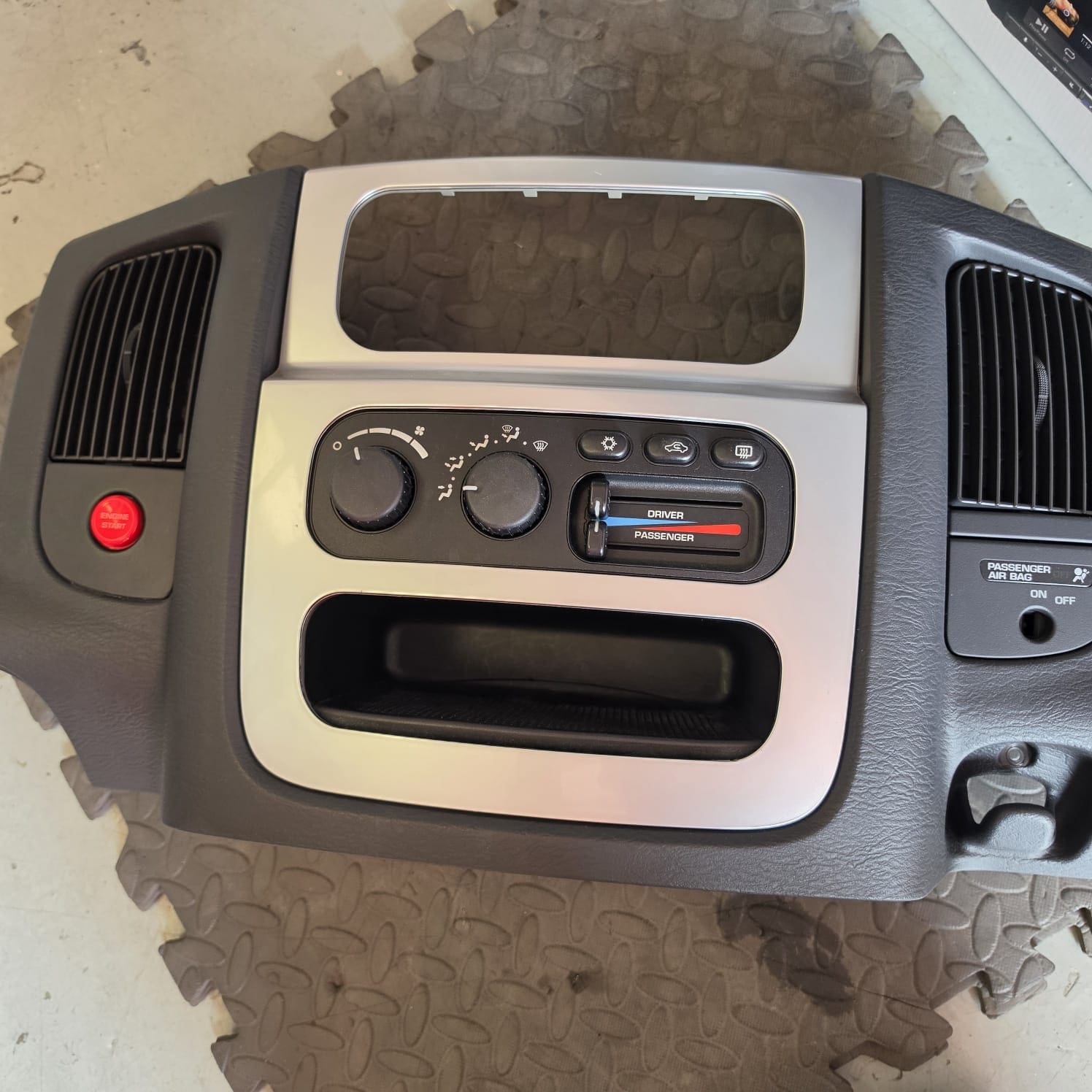 Wiring stage of Dodge Ram stereo install showing hands-free and app connect integration