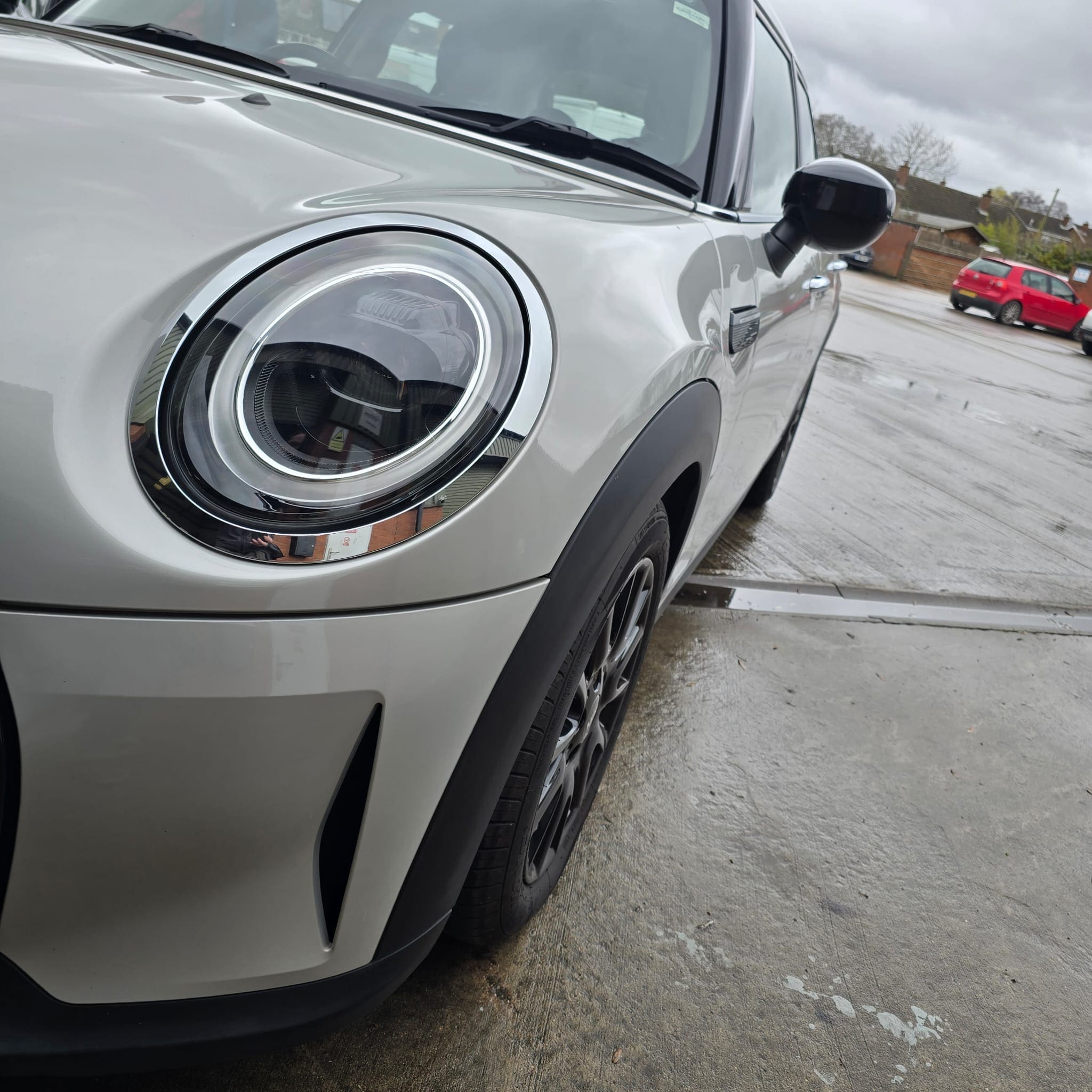 Rear view of the 2022 Mini Cooper after parking sensor installation