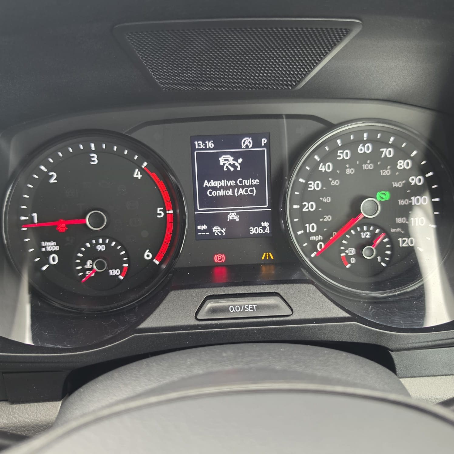 Completed adaptive cruise control and steering wheel upgrade on a silver VW Crafter camper build