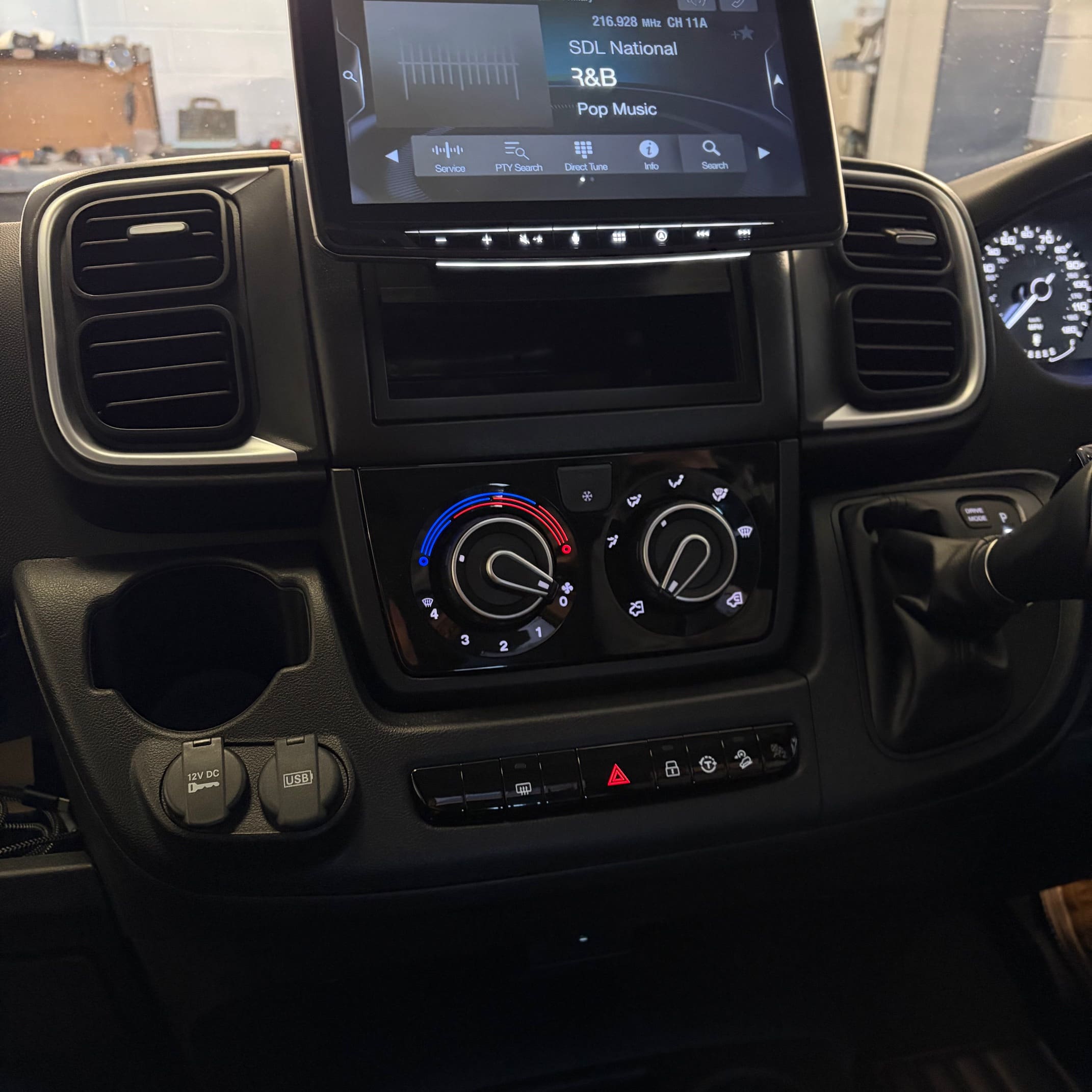 Alpine Halo 9 sat nav unit installed in a Fiat Ducato motorhome after fitment modification work