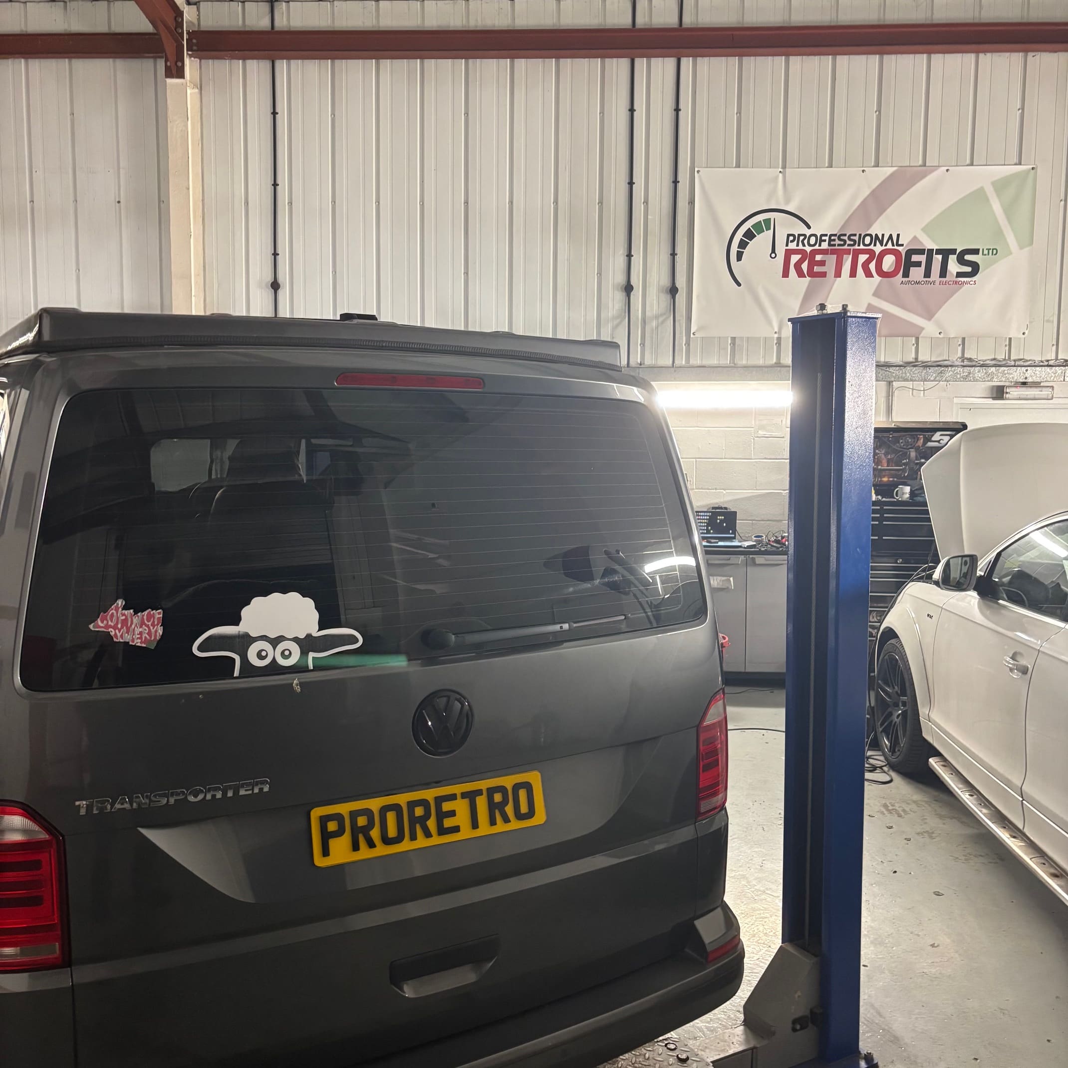 Finished Alpine Halo 9 retrofit in a VW Transporter showing the large touchscreen interface