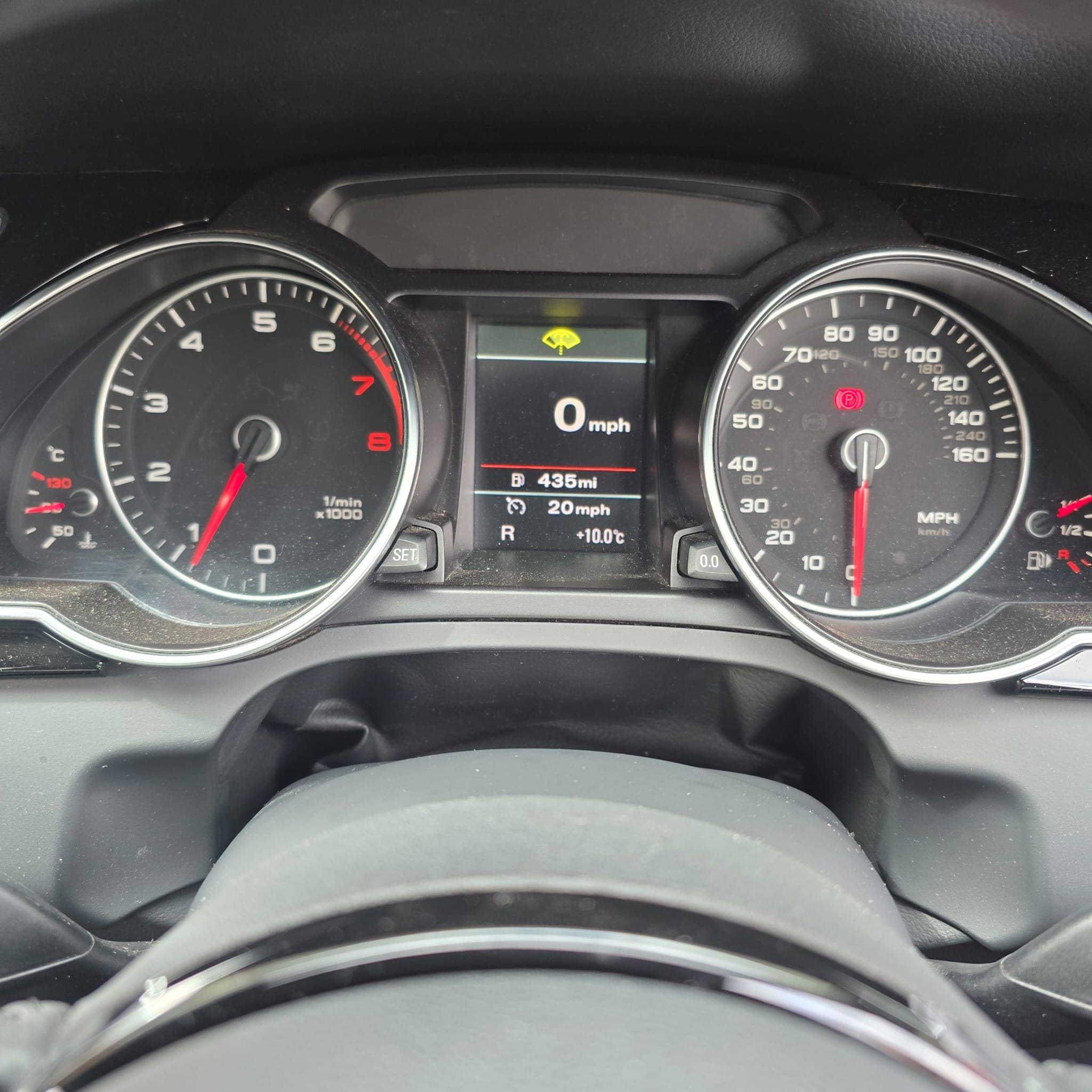 Audi A5 dashboard view after enabling OEM cruise control through coding and configuration