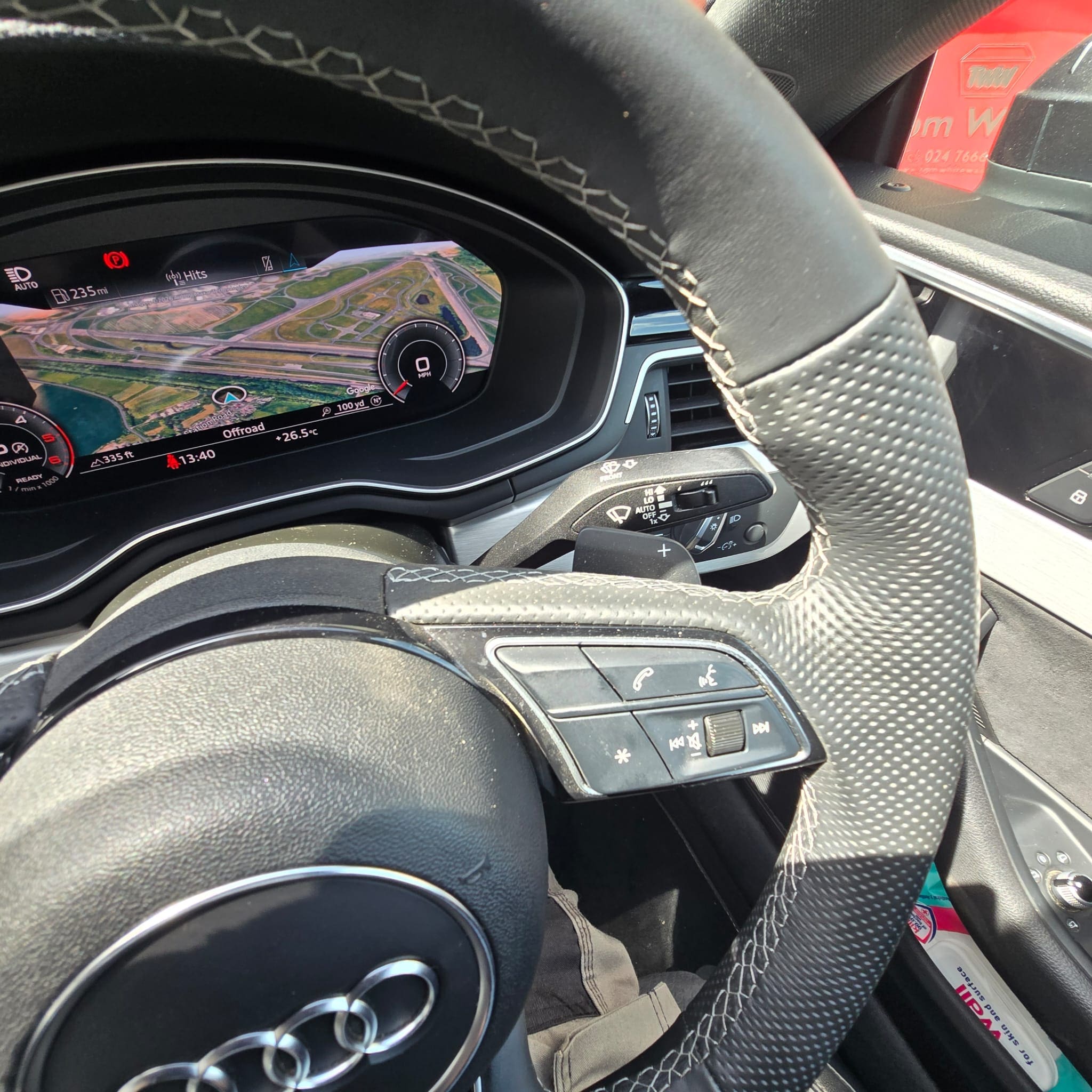 Audi A5 steering wheel swap in progress with DSG flat bottom wheel fitted