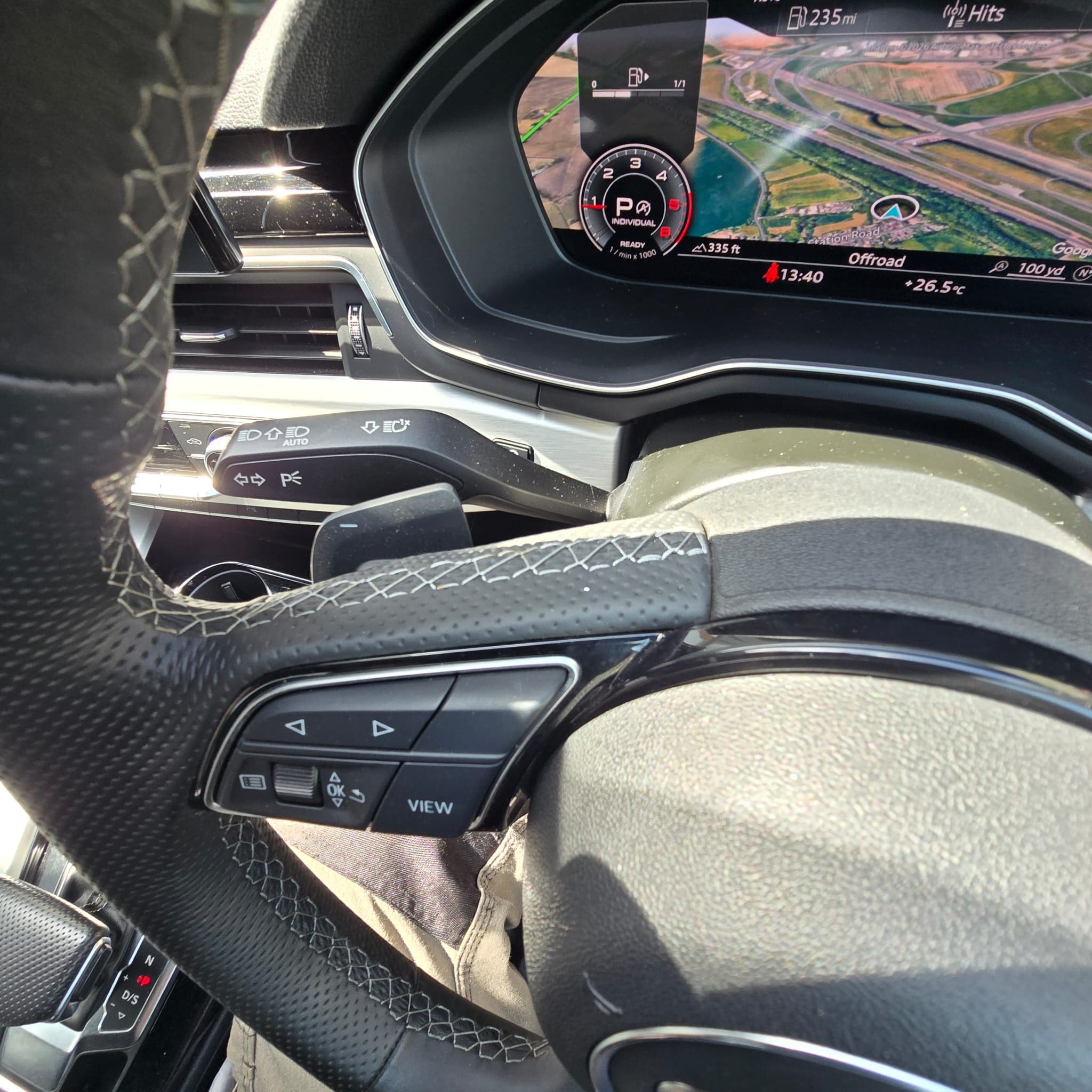 Finished Audi A5 steering wheel retrofit showing the sportier flat bottom design