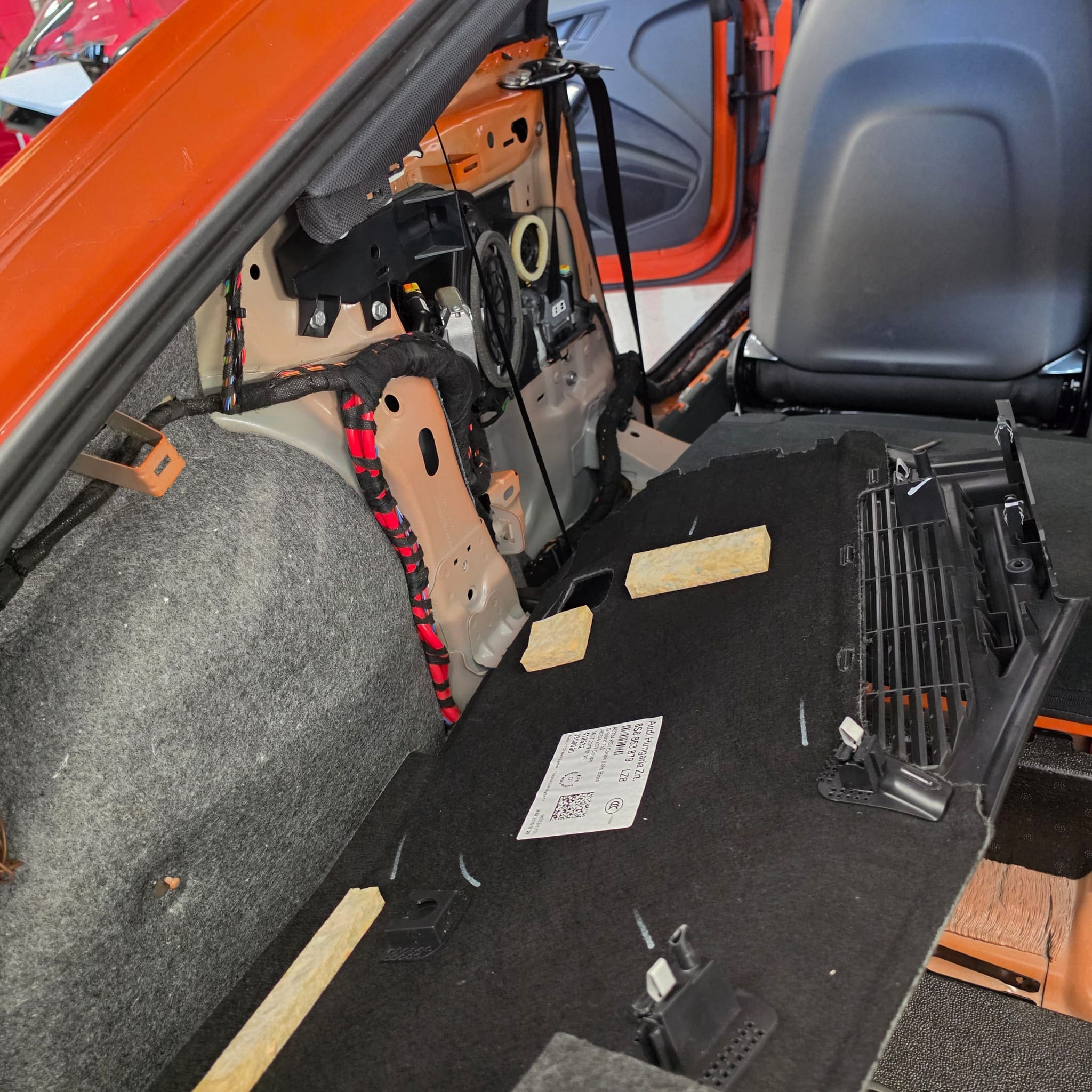 Completed Audi TTS Mk3 parking sensor retrofit shown in factory-style Virtual Cockpit view