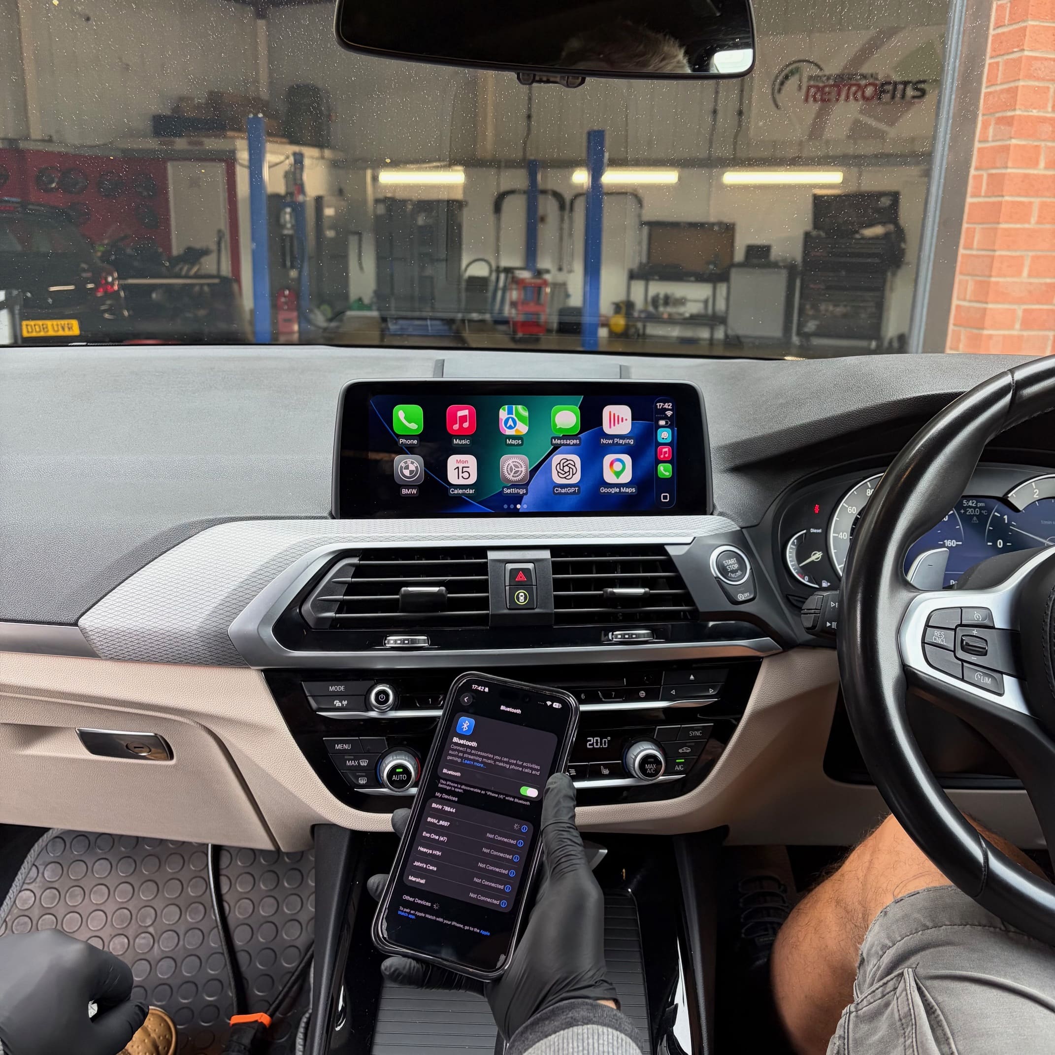 Interior view of BMW X3 after wireless App Connect retrofit installation