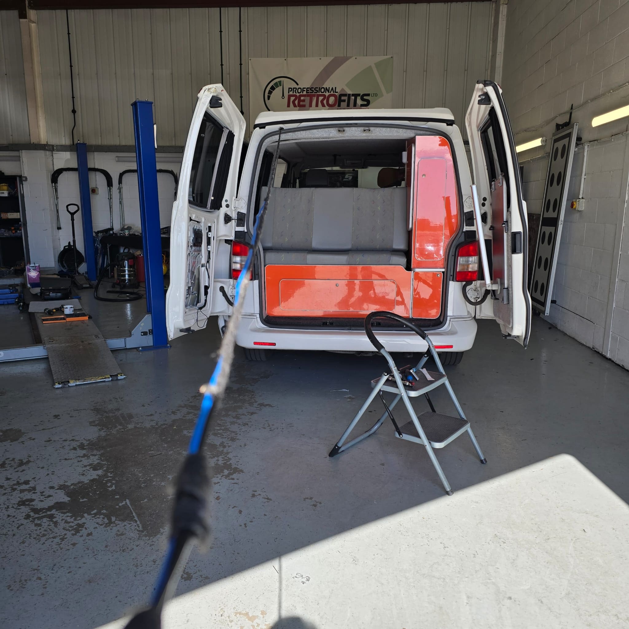 Roof wiring path prepared to allow pop top movement without snagging the camera cable