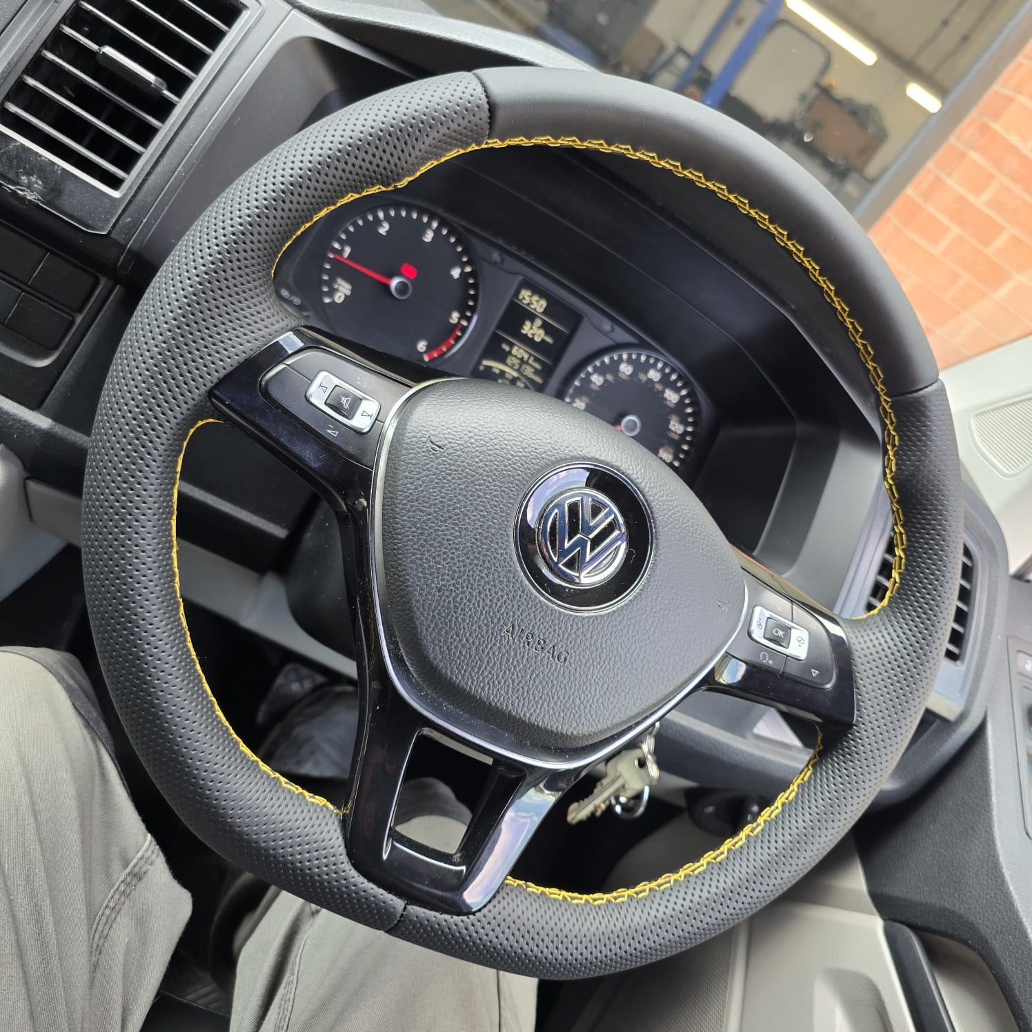 VW Steering Wheel Custom Leather Upgrade with Yellow Stitching