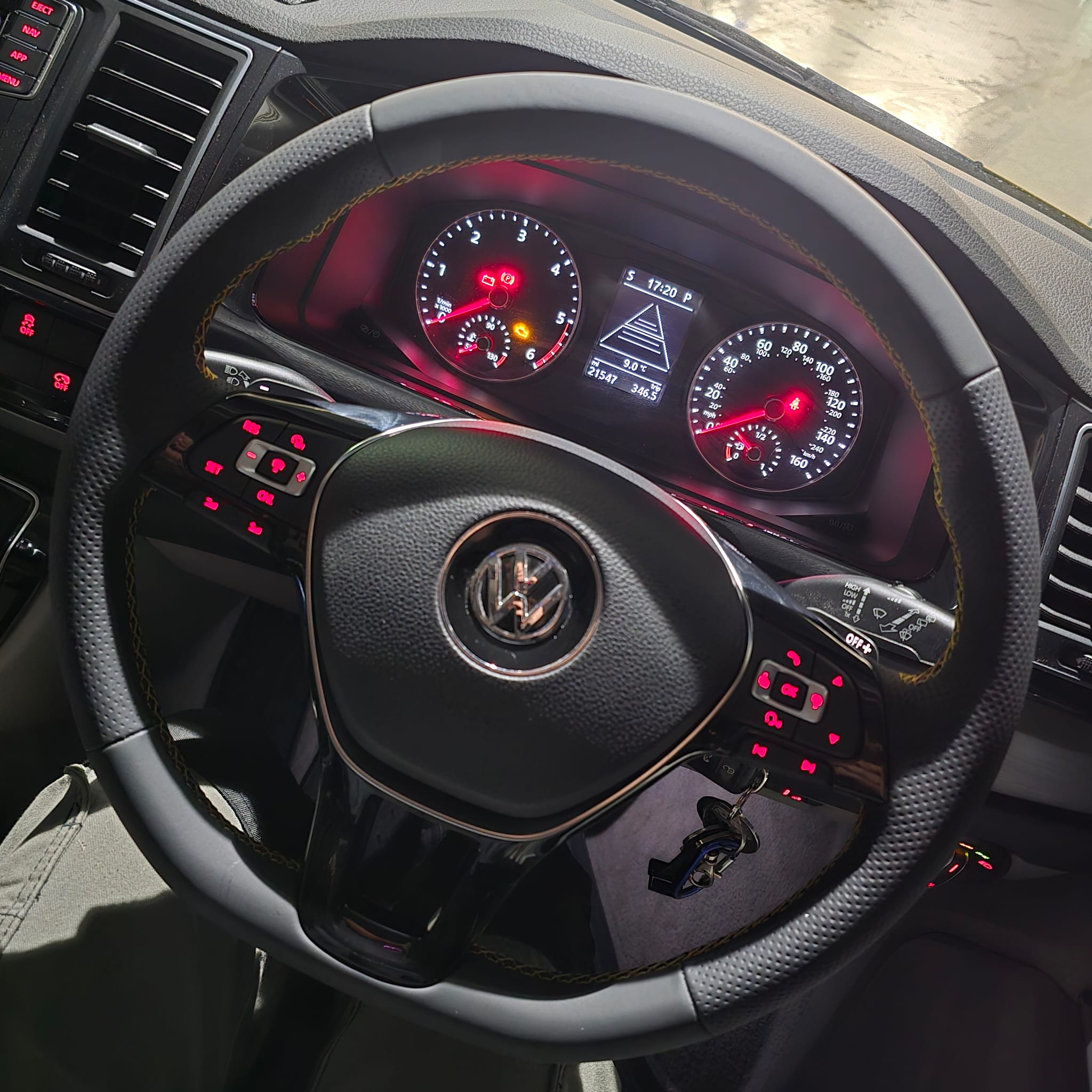 VW Transporter T6 Steering Wheel Upgrade Yellow Stitching