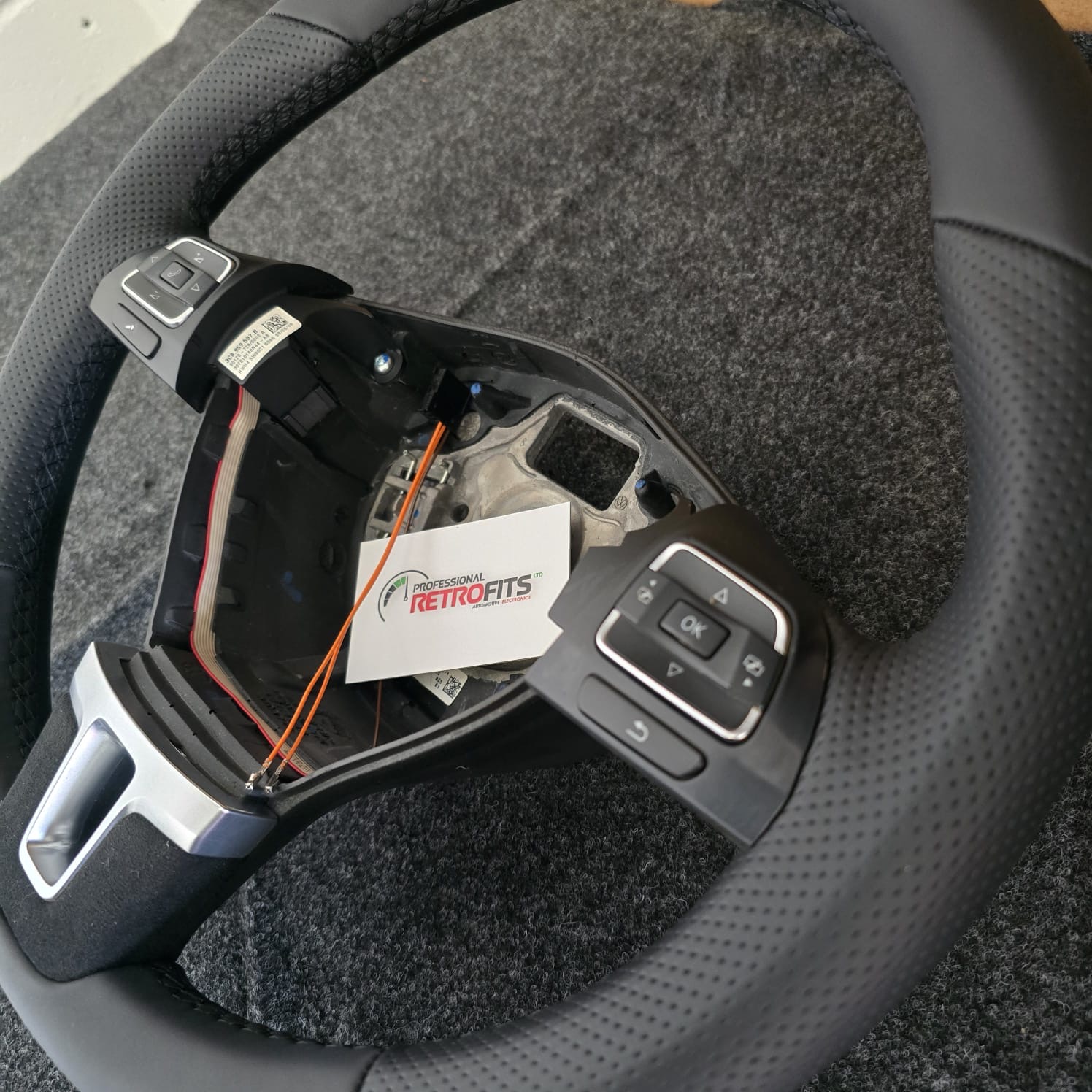 Detailed view of VW T5.1 Alcantara Steering Wheel