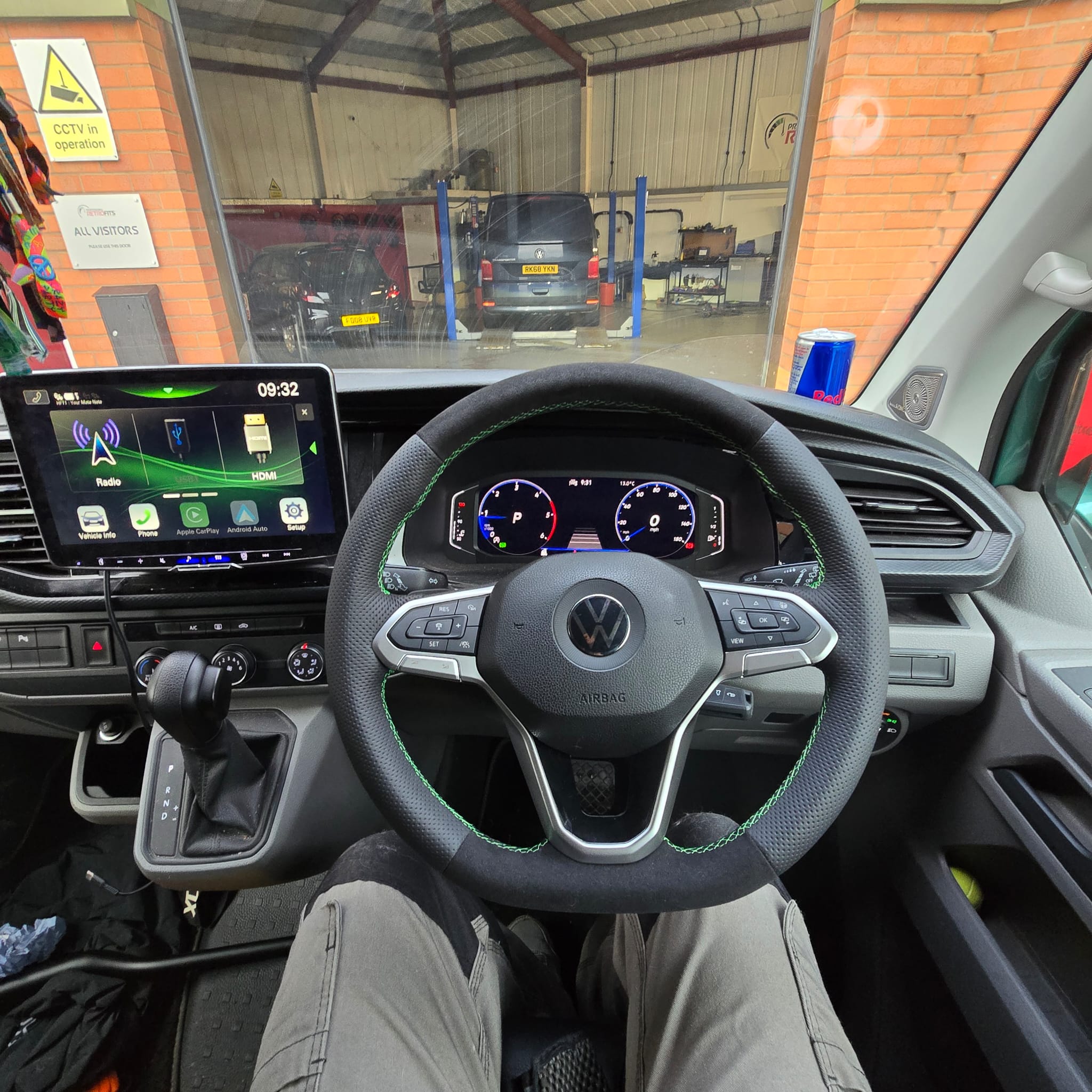 VW T6.1 heated steering wheel - Bay Leaf Green stitching match