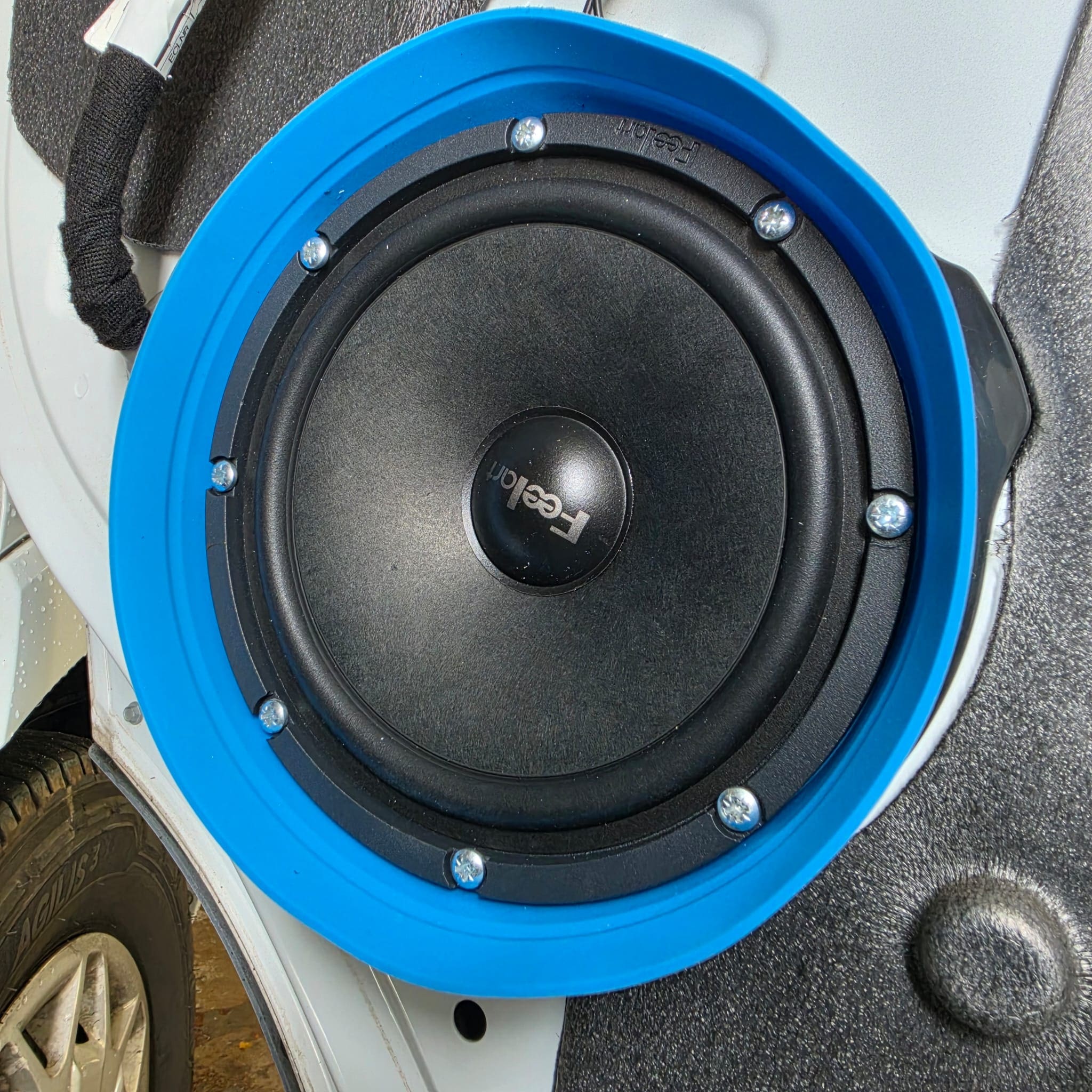 Ford Transit camper interior showing completed audio and connectivity upgrade