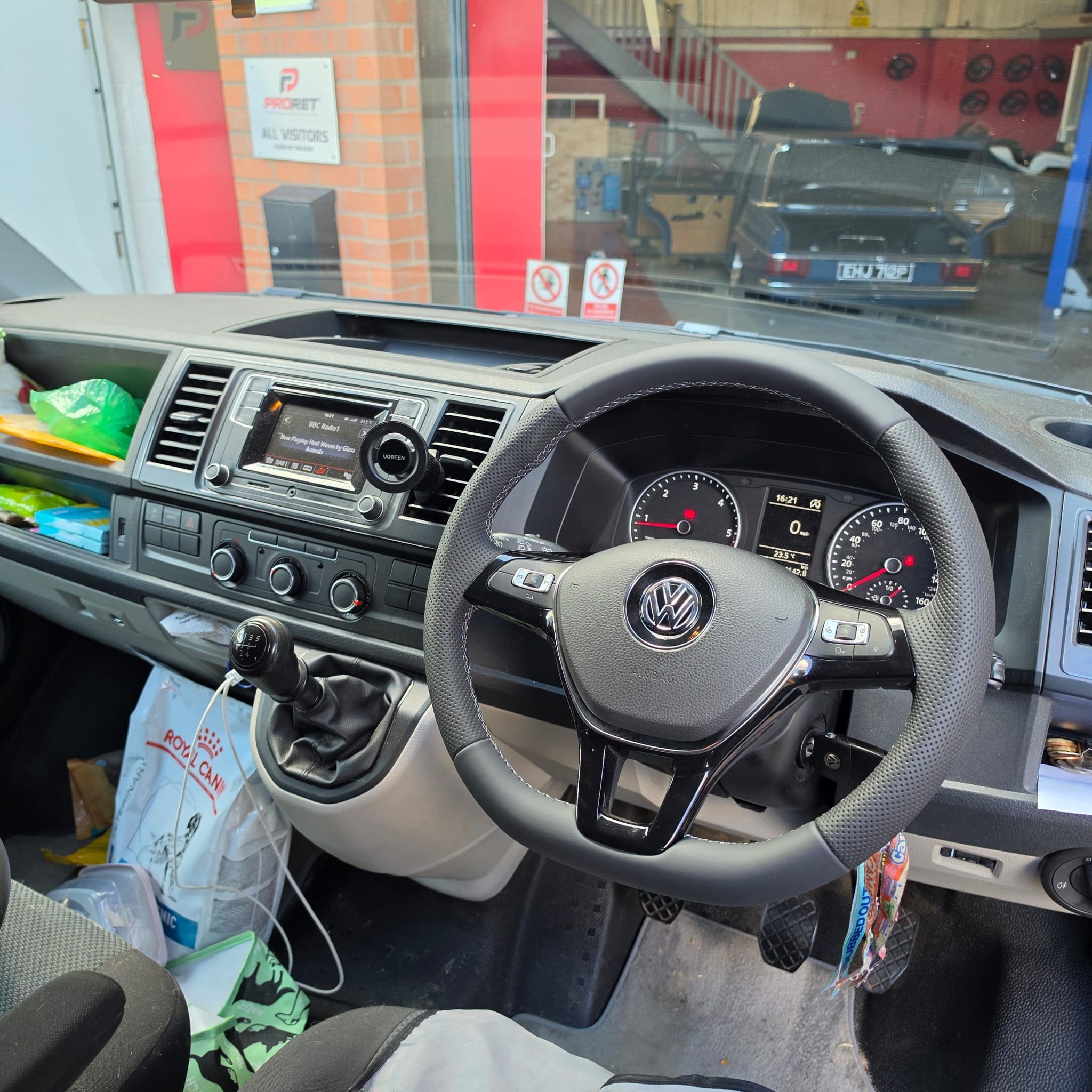 Finished Volkswagen steering wheel retrim with smooth leather surface and hidden joins