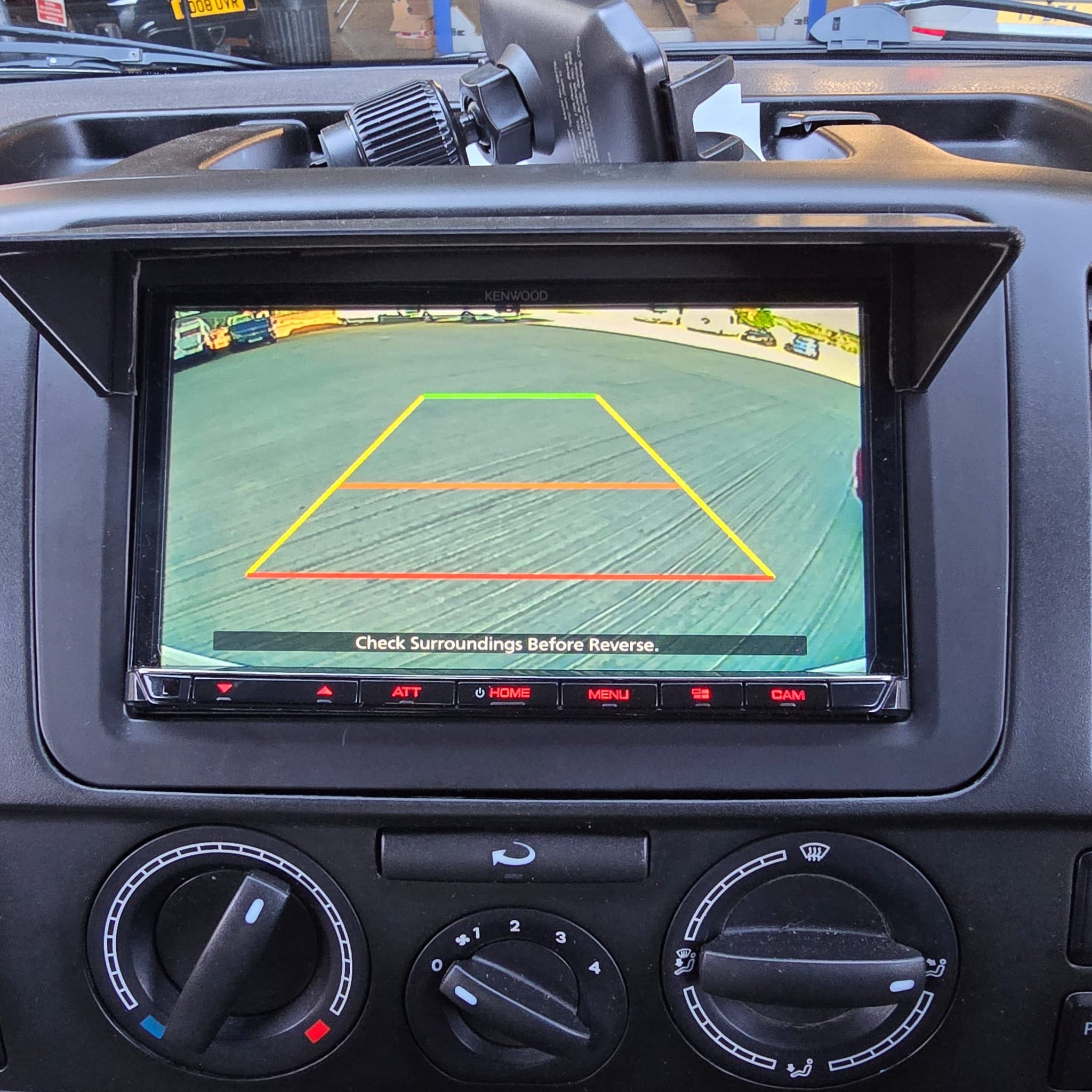 Pop top roof area opened up to plan a safe wiring path for a reversing camera retrofit