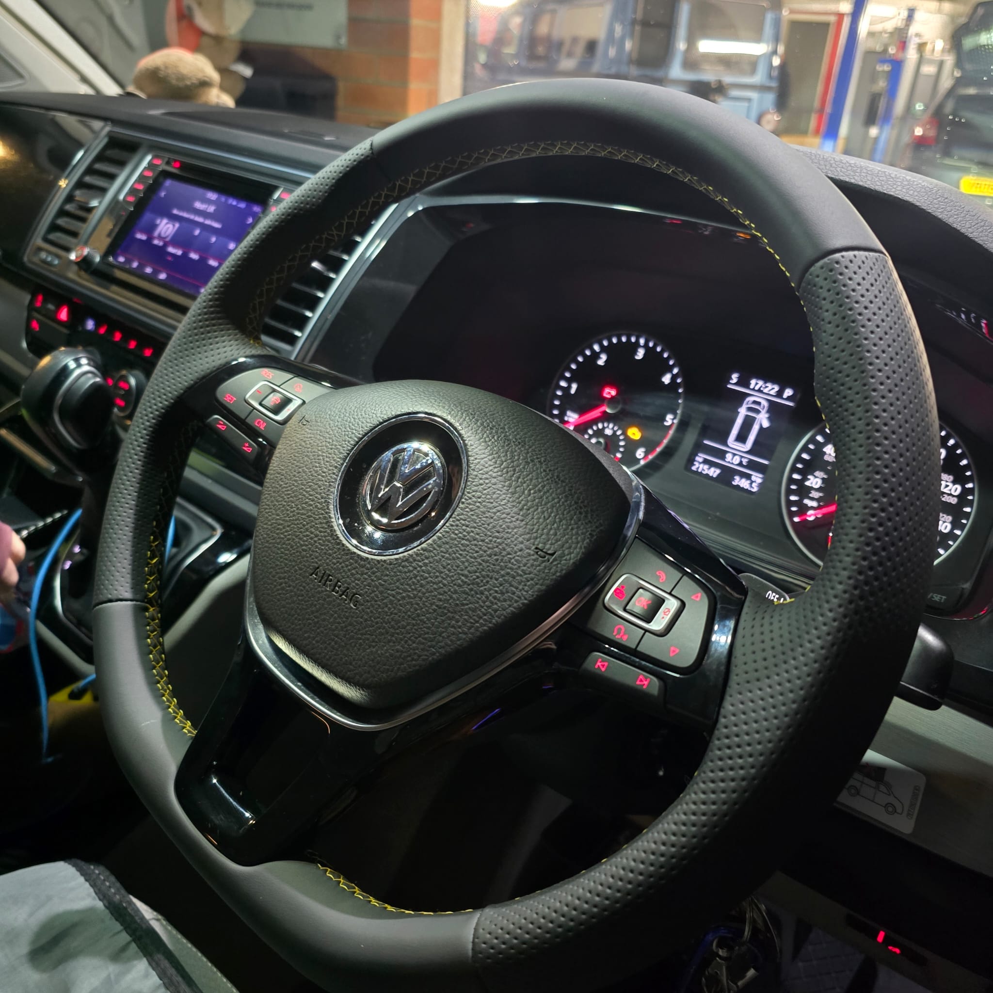 Custom VW T6 Yellow Stitch Steering Wheel