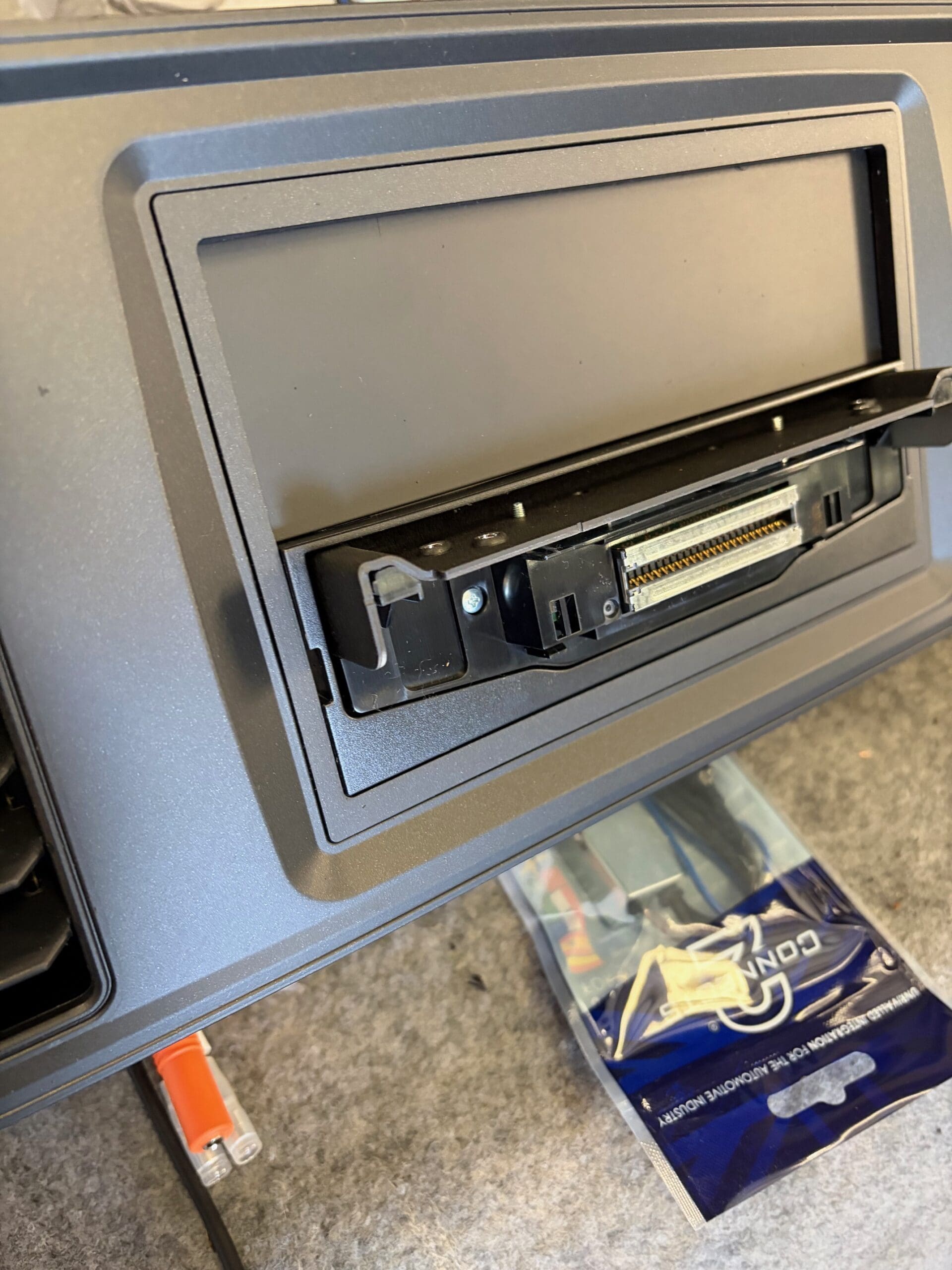 VW Crafter Alpine Halo 9 installation in progress showing removed dash sections for a clean, hidden-harness finish
