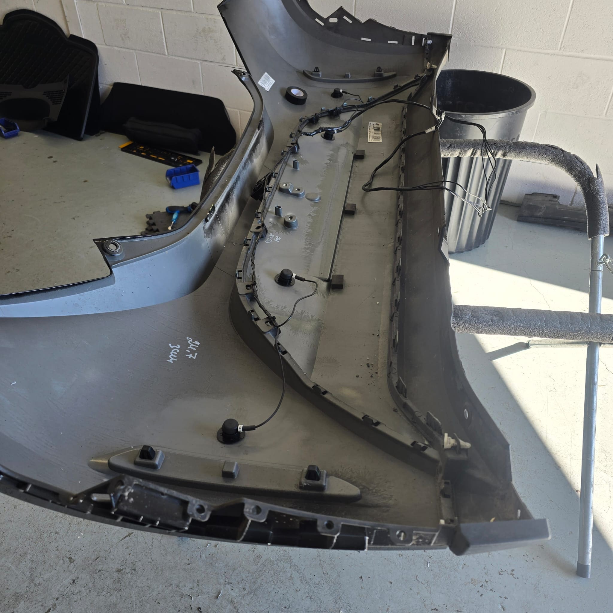 Completed Vodafone rear parking sensor retrofit on Toyota Aygo X Edge with flush-fit sensors in bumper
