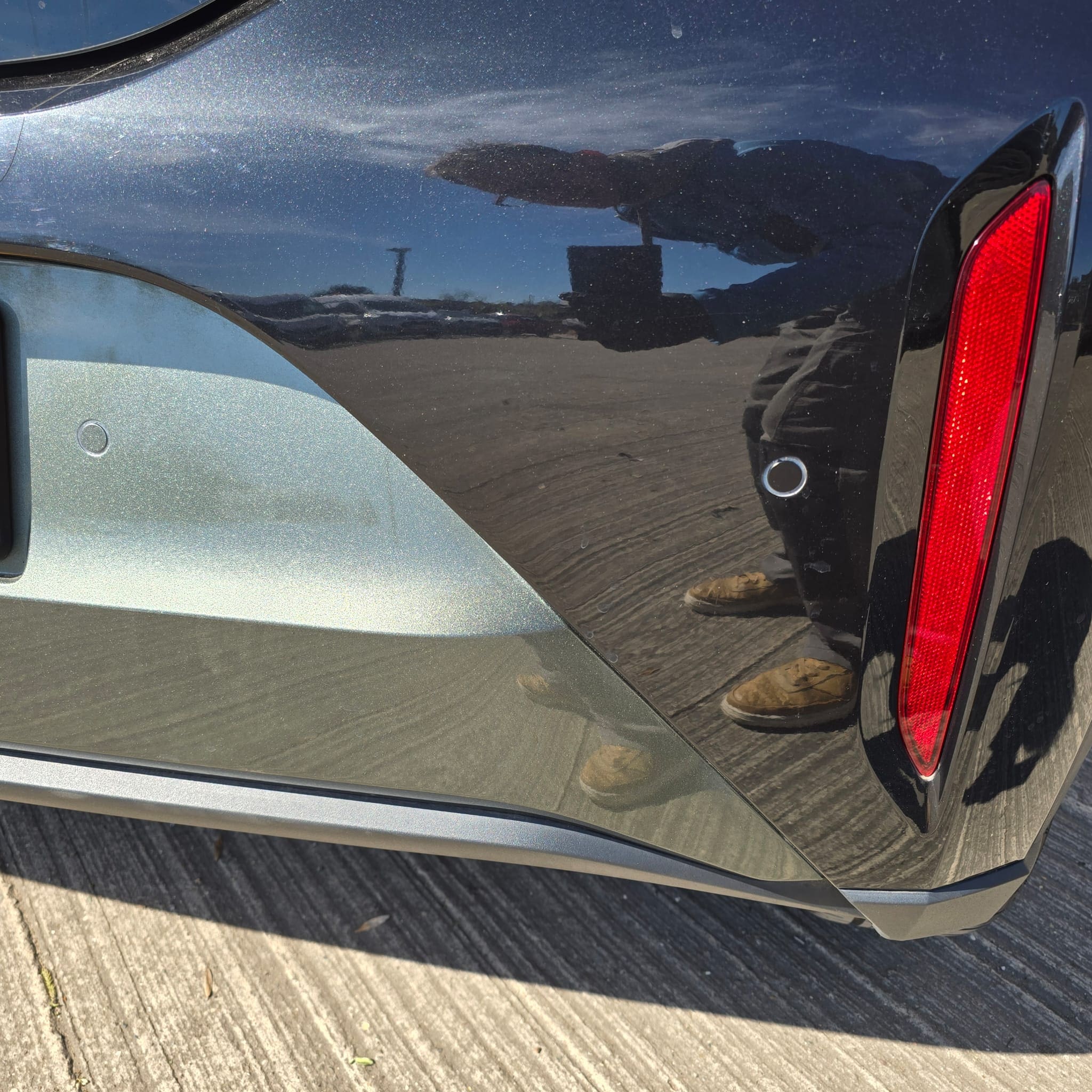 Toyota Aygo X Edge parking sensor retrofit photo showing flush-fit sensor installation in the rear bumper