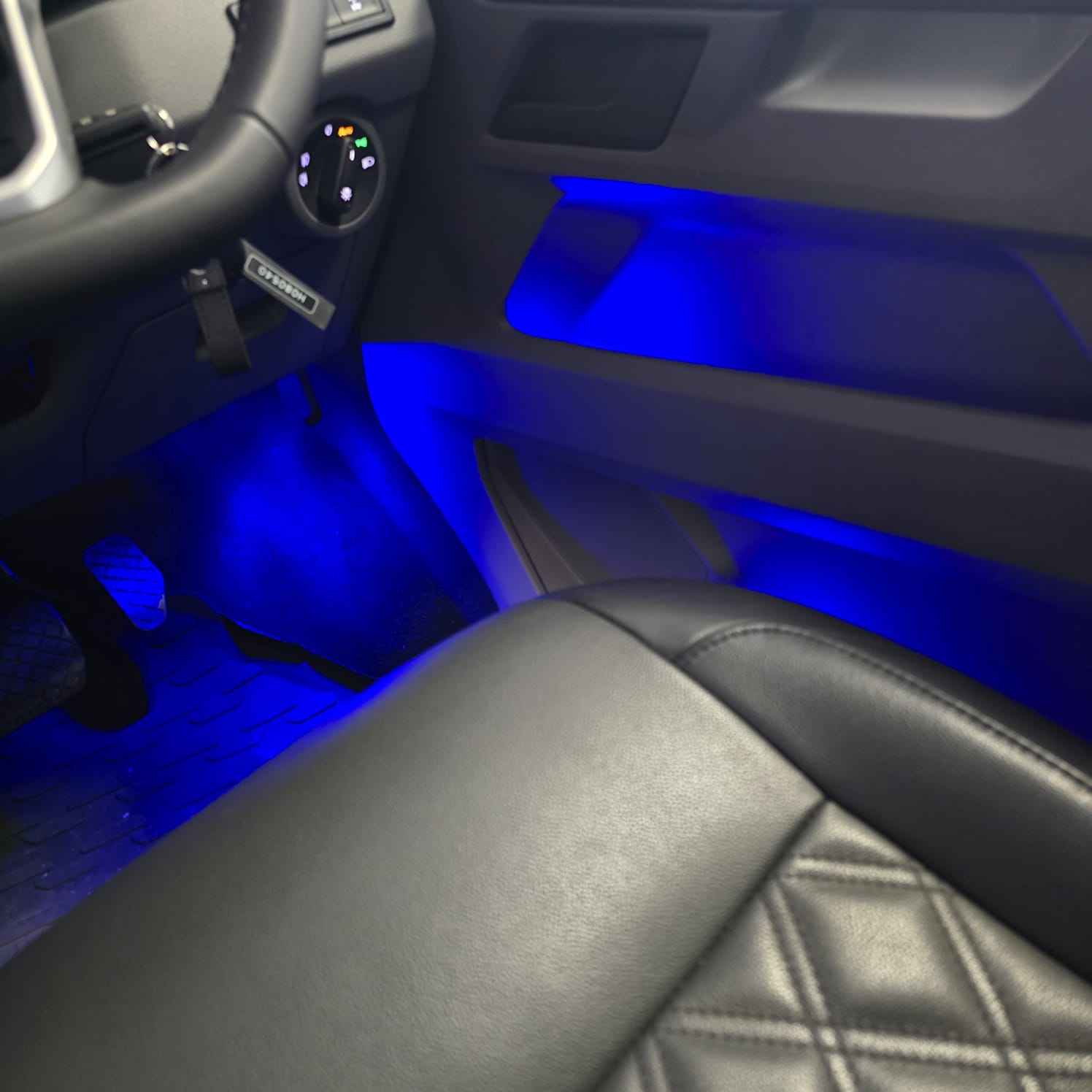 VW Transporter blue ambient lighting door card integration