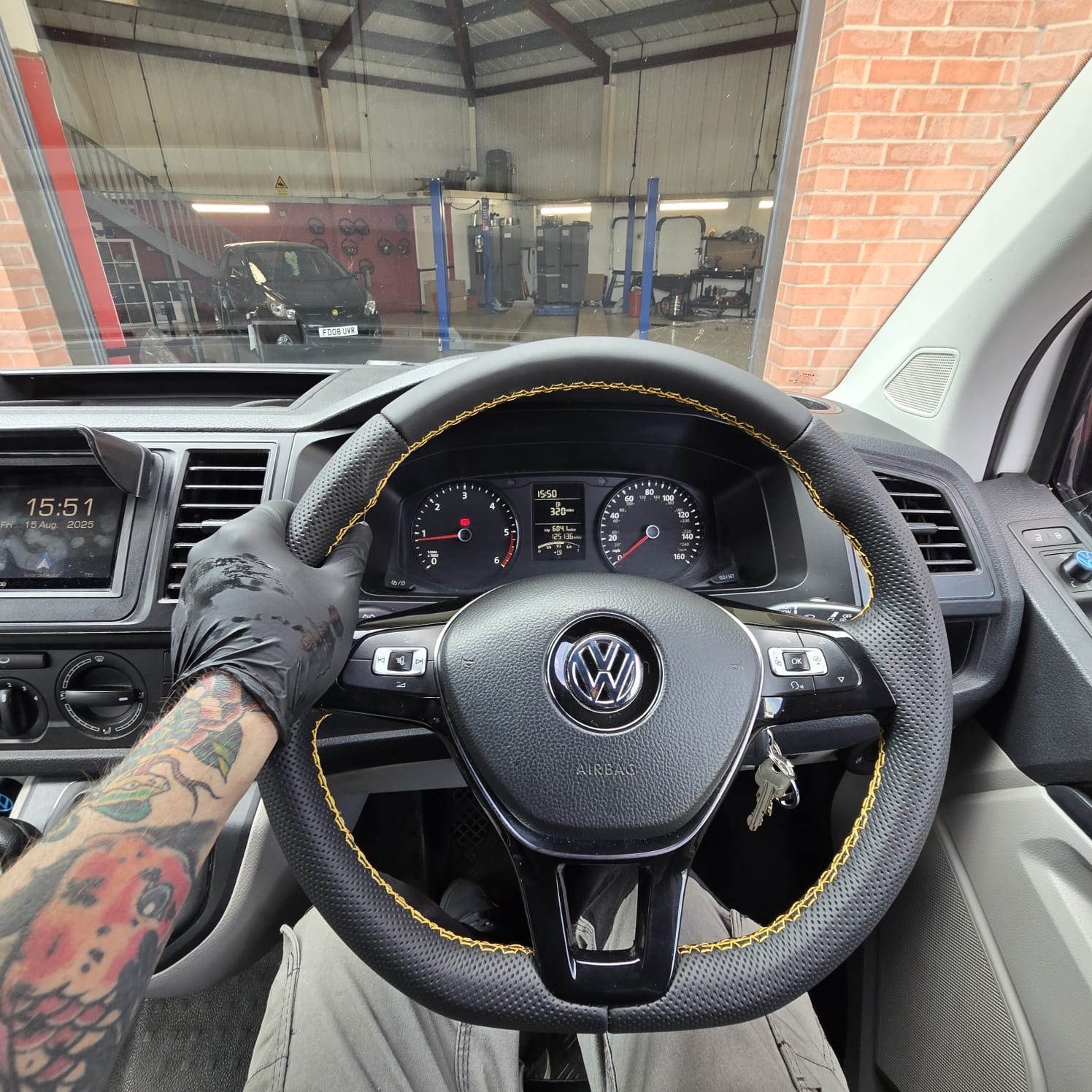 VW Custom Steering Wheel Leather Retrim with Yellow Stitching