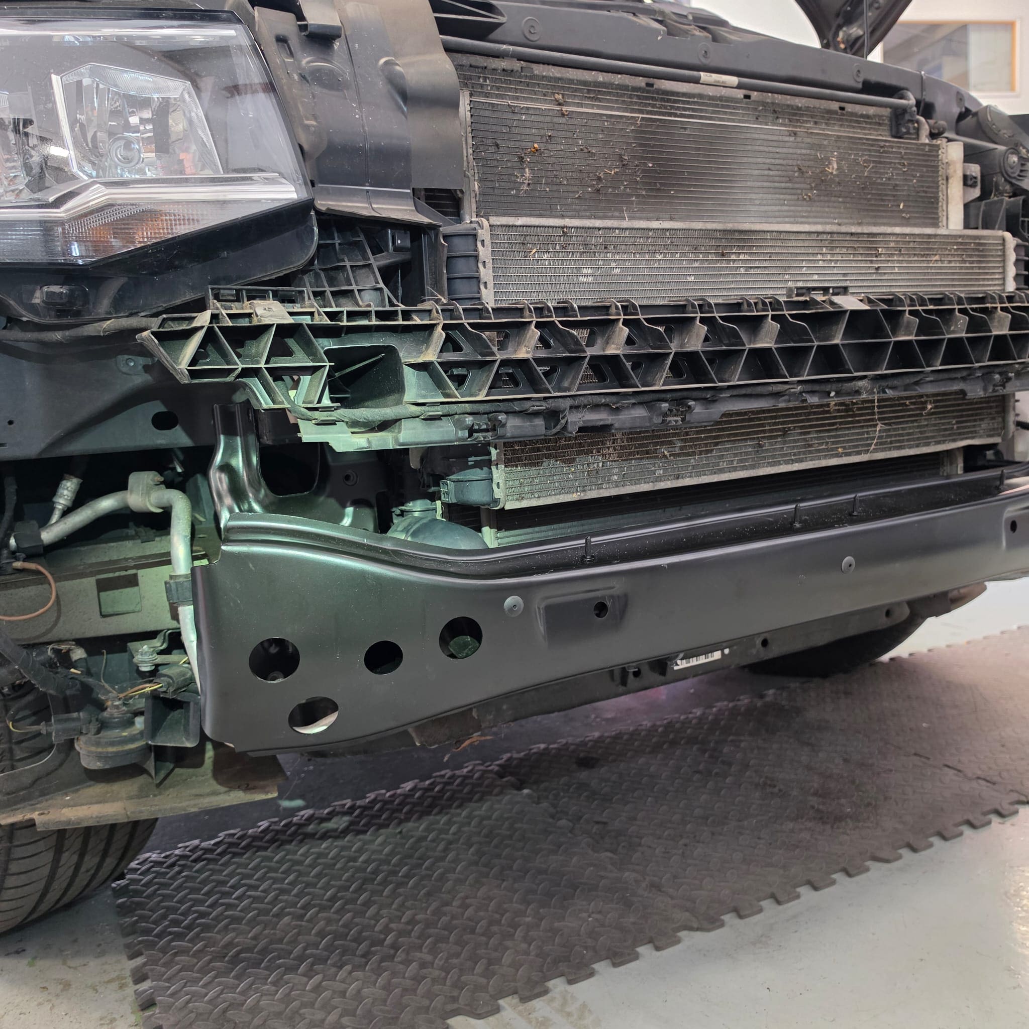 Radar grille and wiring work on a Volkswagen T6 California retrofit