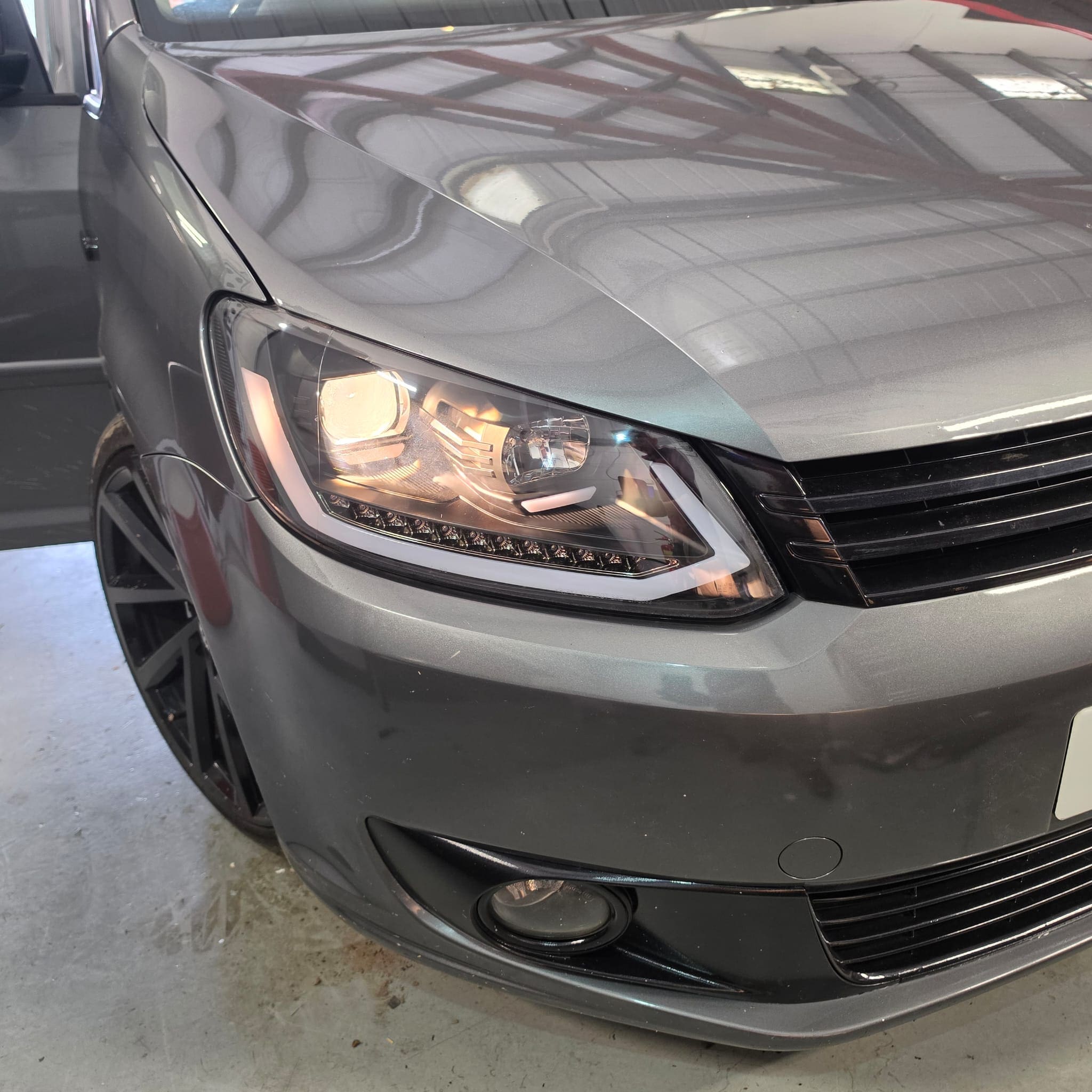 VW Caddy aftermarket headlights and OEM style rear lights retrofit