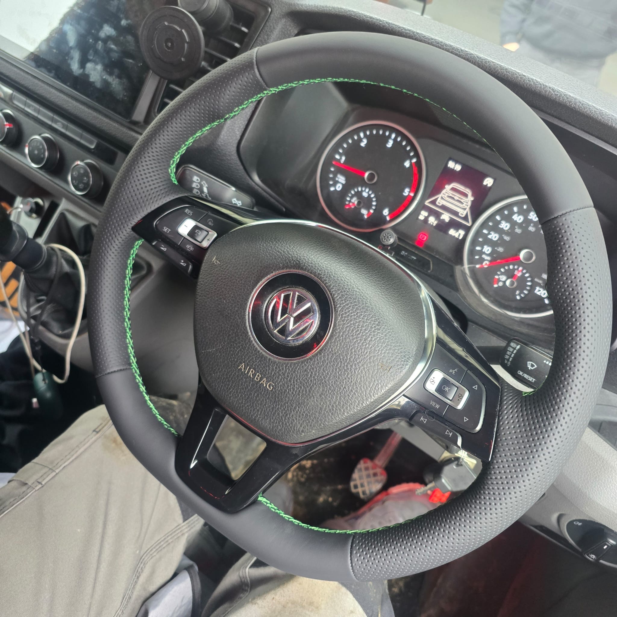 Green stitched leather steering wheel VW Crafter