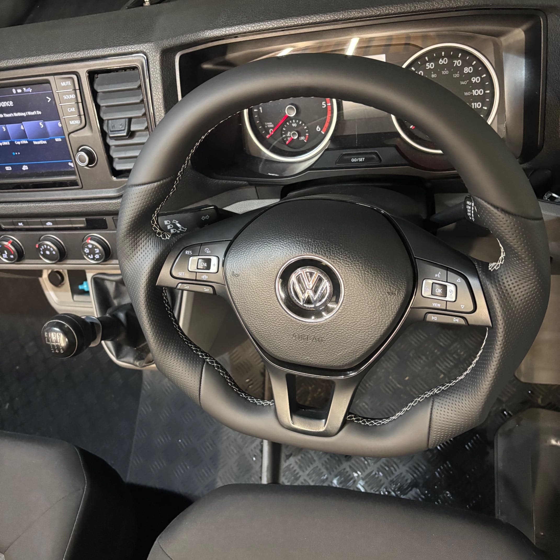 Completed VW Crafter steering wheel upgrade with BadBoy big wheel and reshaped grip