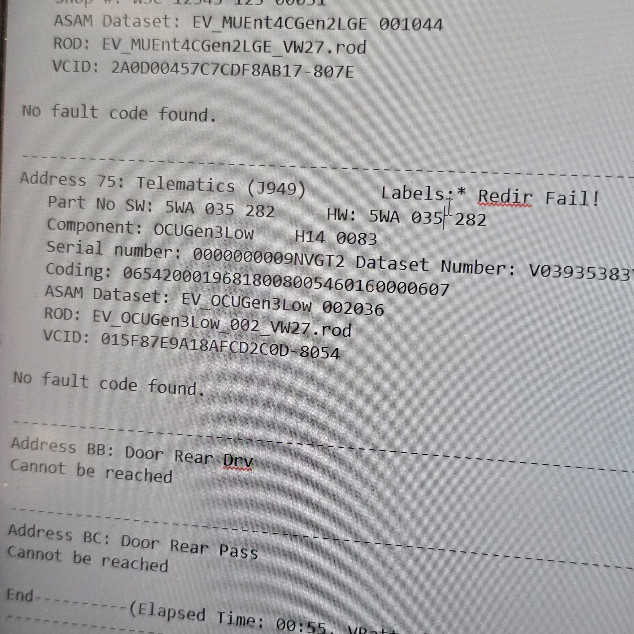 Completed VW Crafter software fault resolution and restored mirror fold settings