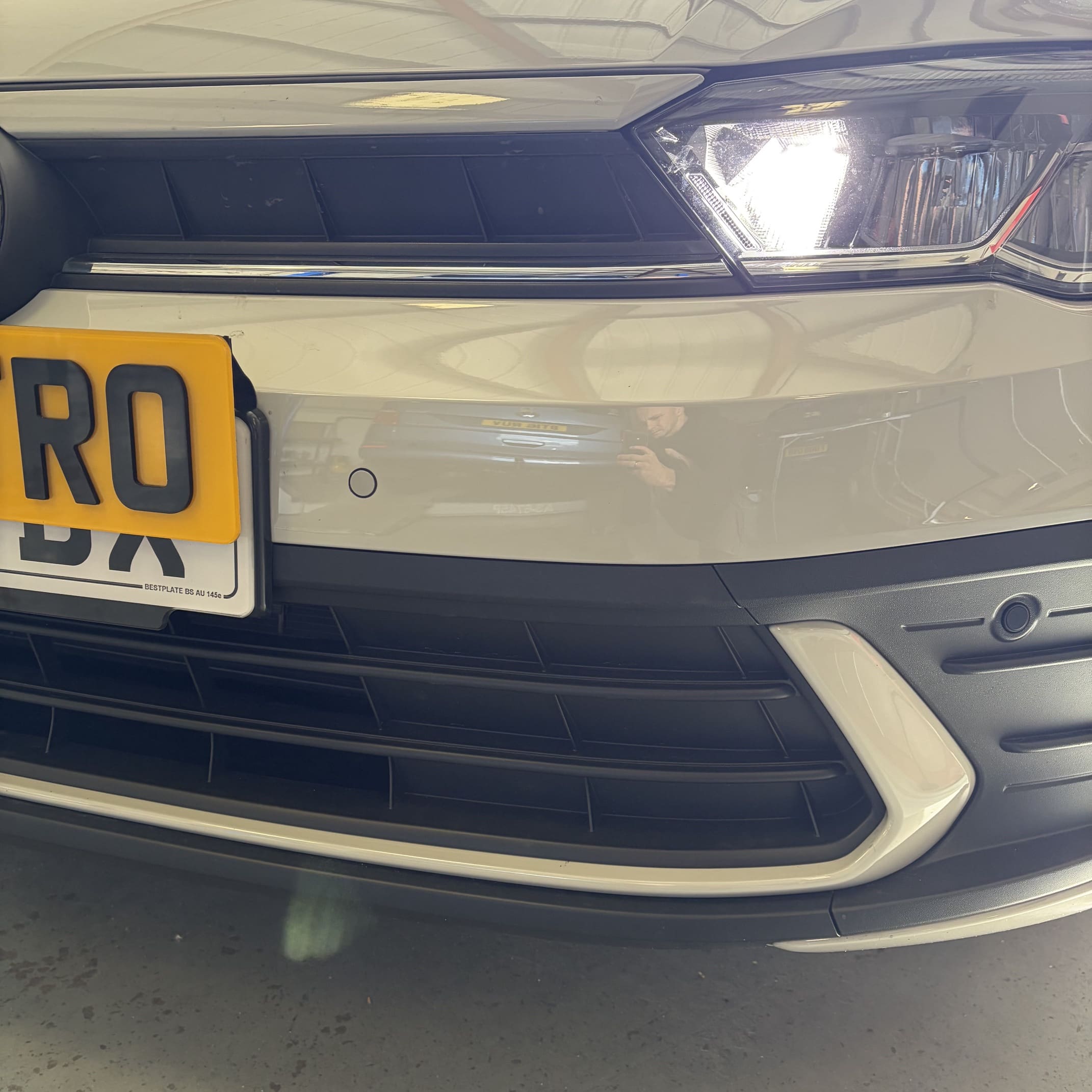 VW Polo AW front bumper after flush-fit parking sensor retrofit