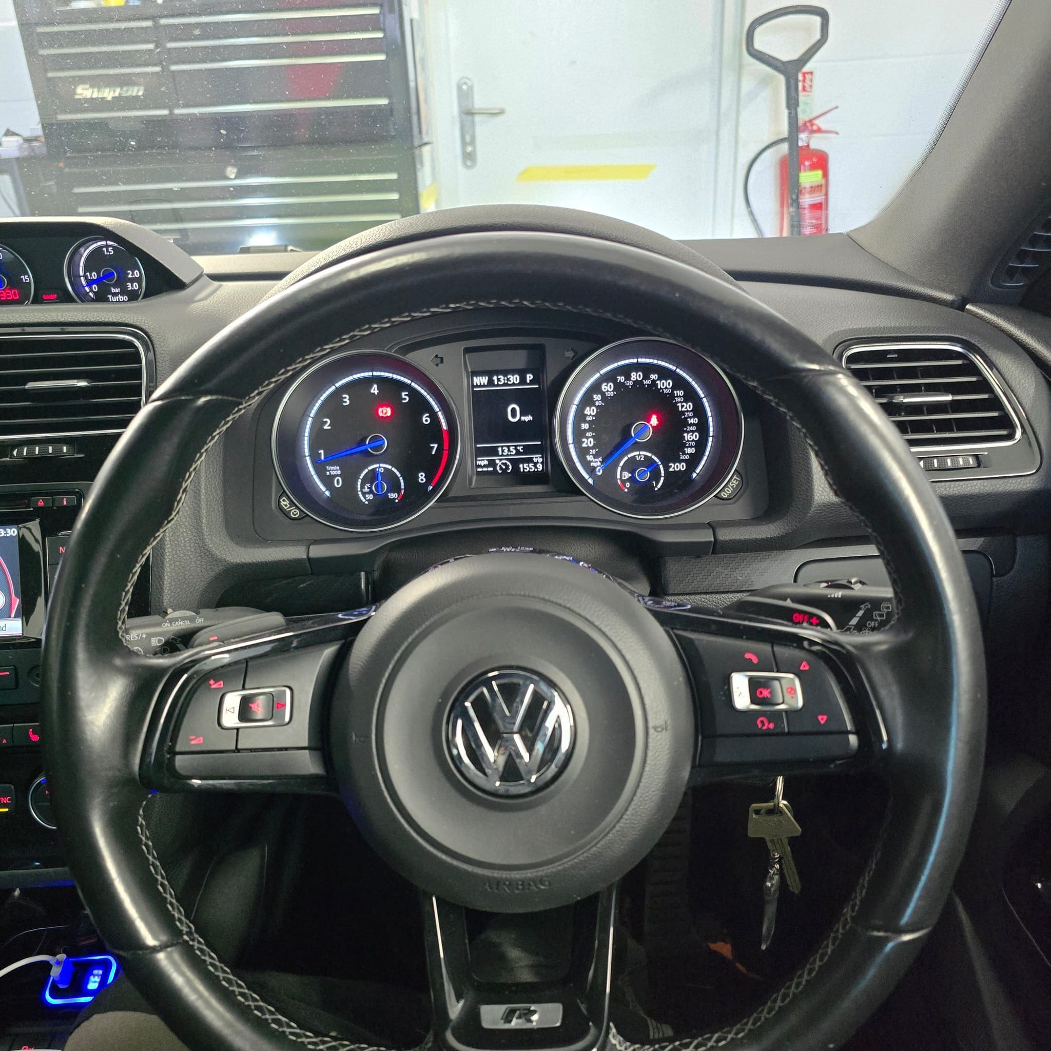 Completed OEM cruise control retrofit on VW Scirocco with system enabled after coding