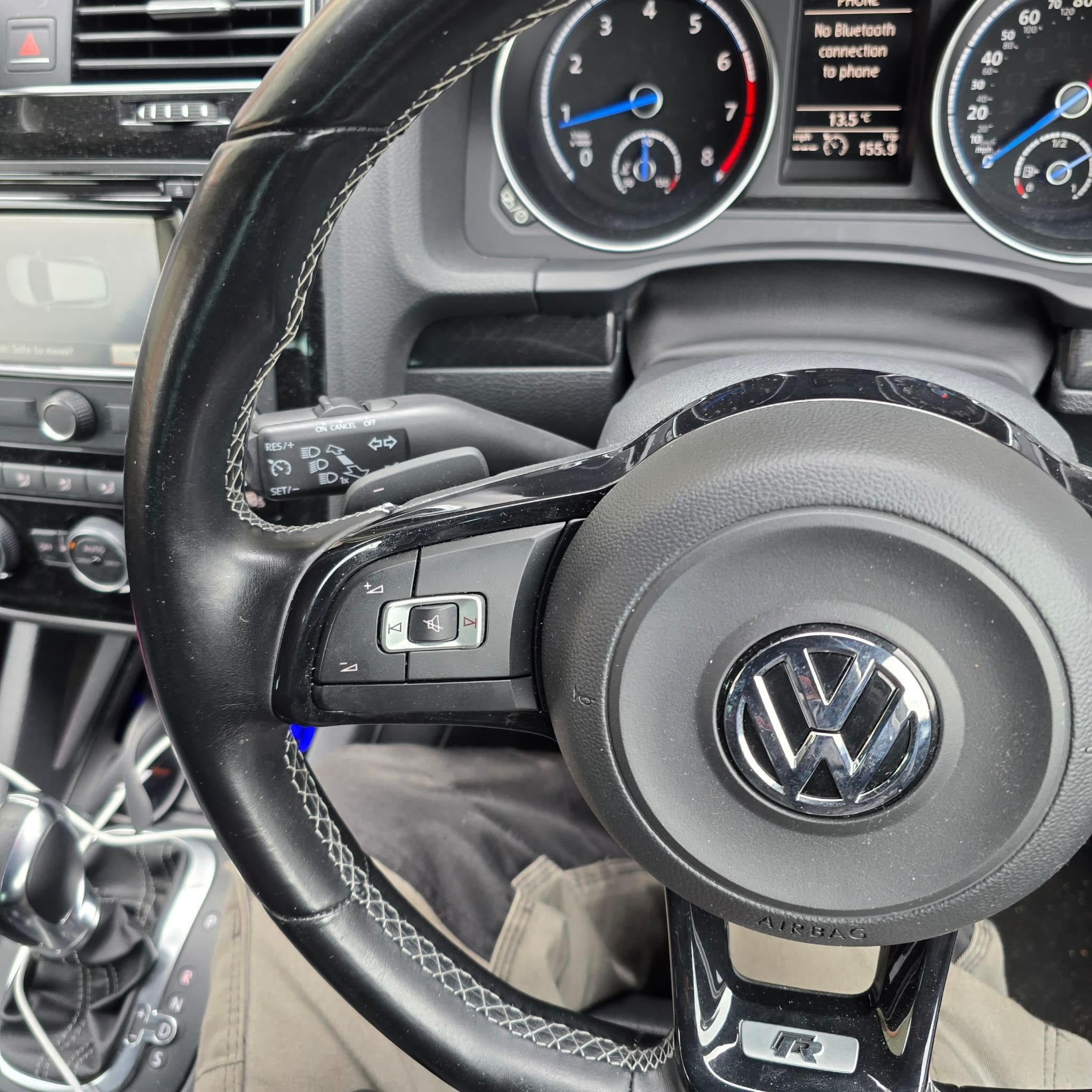 OEM cruise control retrofit setup being prepared for fitment and coding on a VW Scirocco