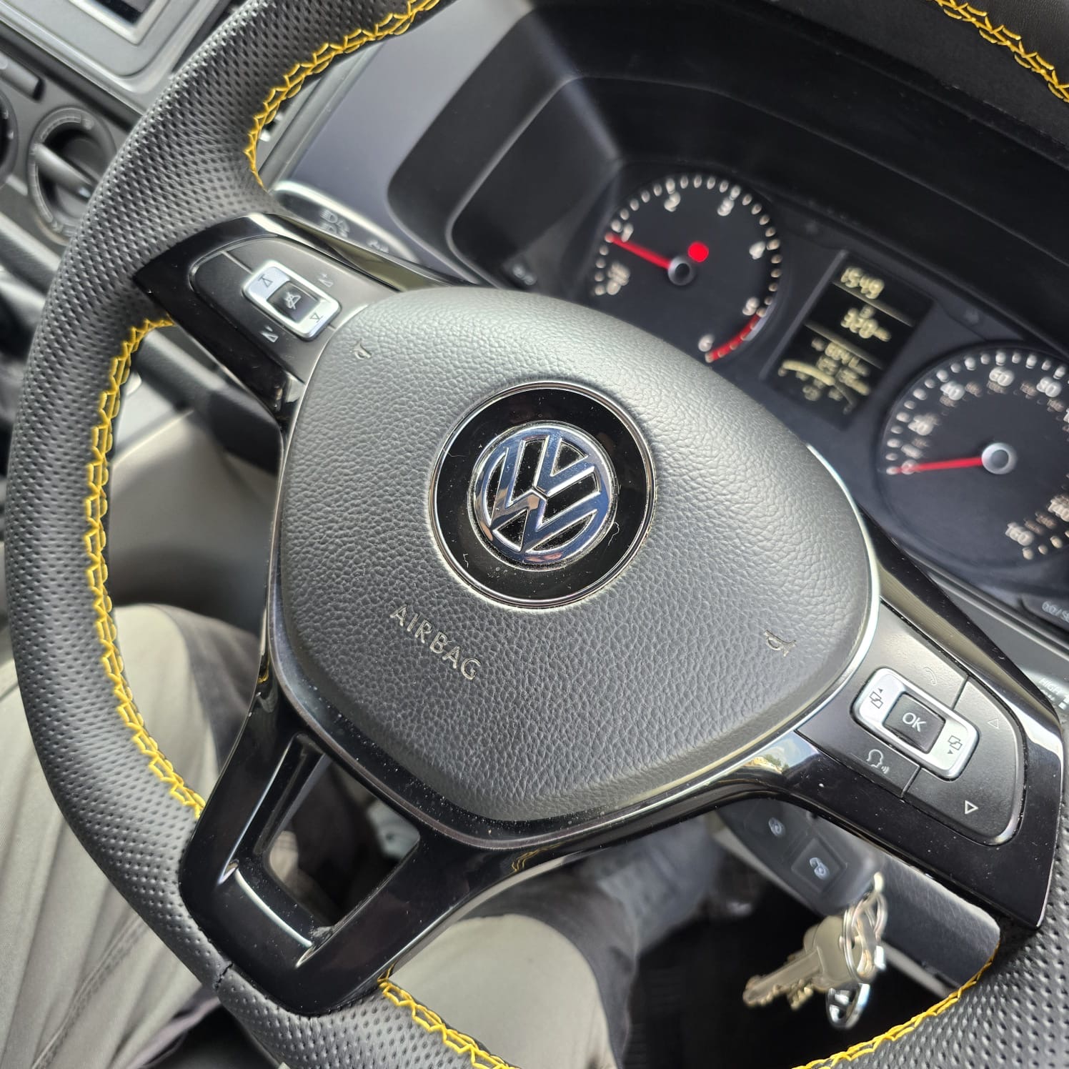 Custom VW Steering Wheel Upgrade UK Yellow Stitch