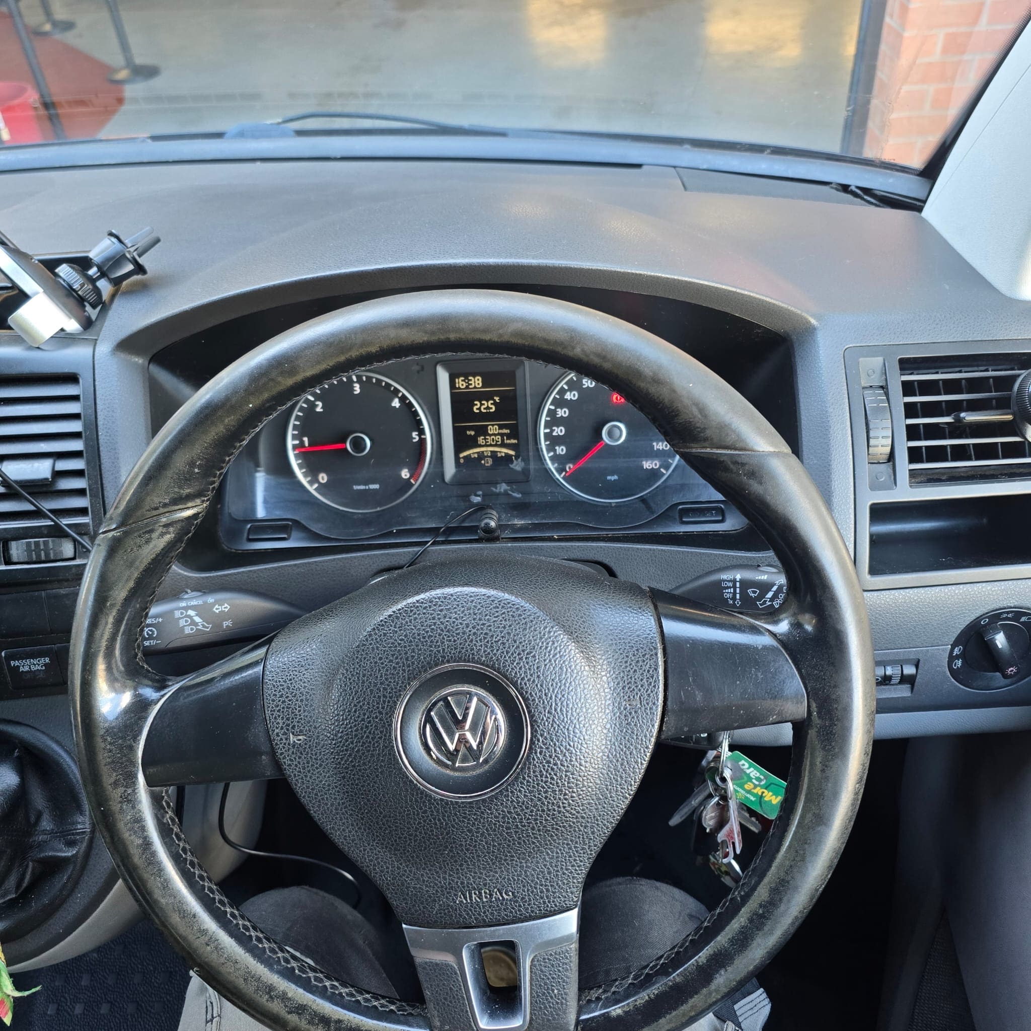VW T5.1 steering column area during cruise control retrofit work
