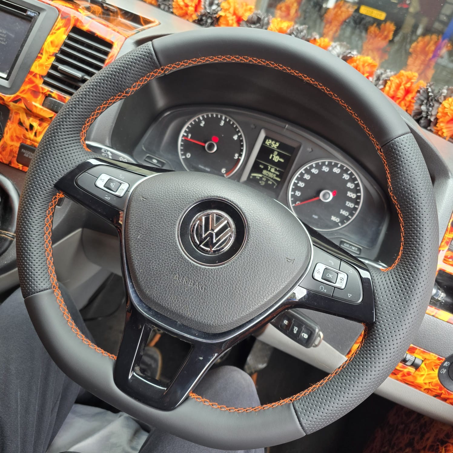 VW T5.1 T6 steering wheel orange stitch UK