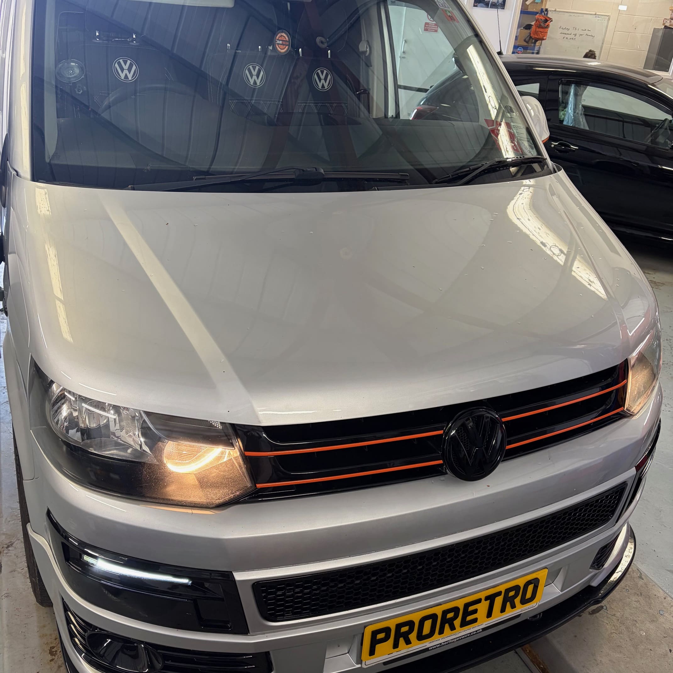 Close-up of VW T5.1 daytime running light fitted with an OEM-style appearance