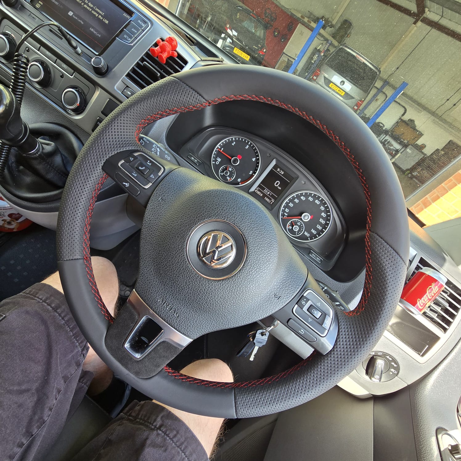 Red stitched custom steering wheel for VW T5.1