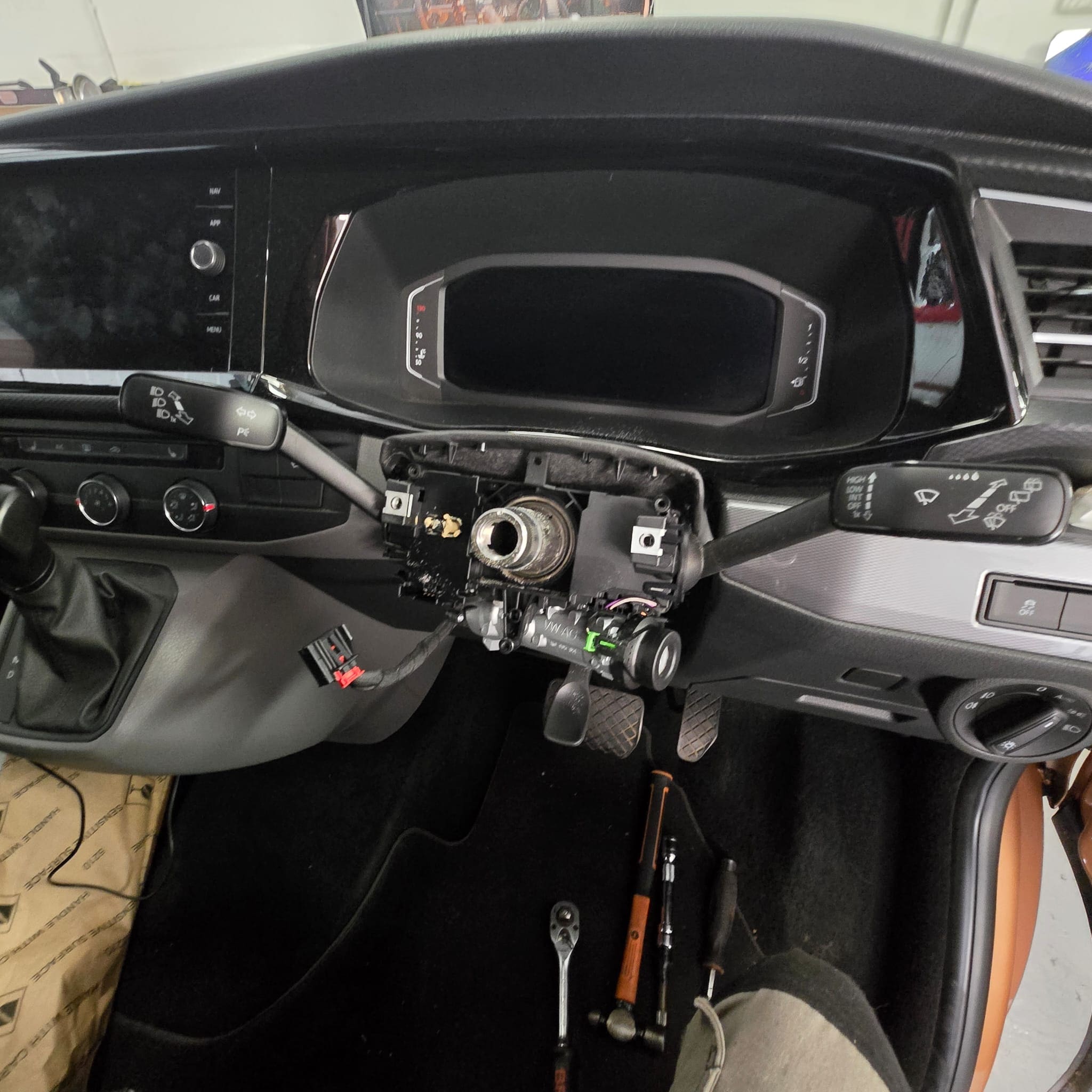 Completed VW T6.1 heated steering wheel upgrade with factory-style operation