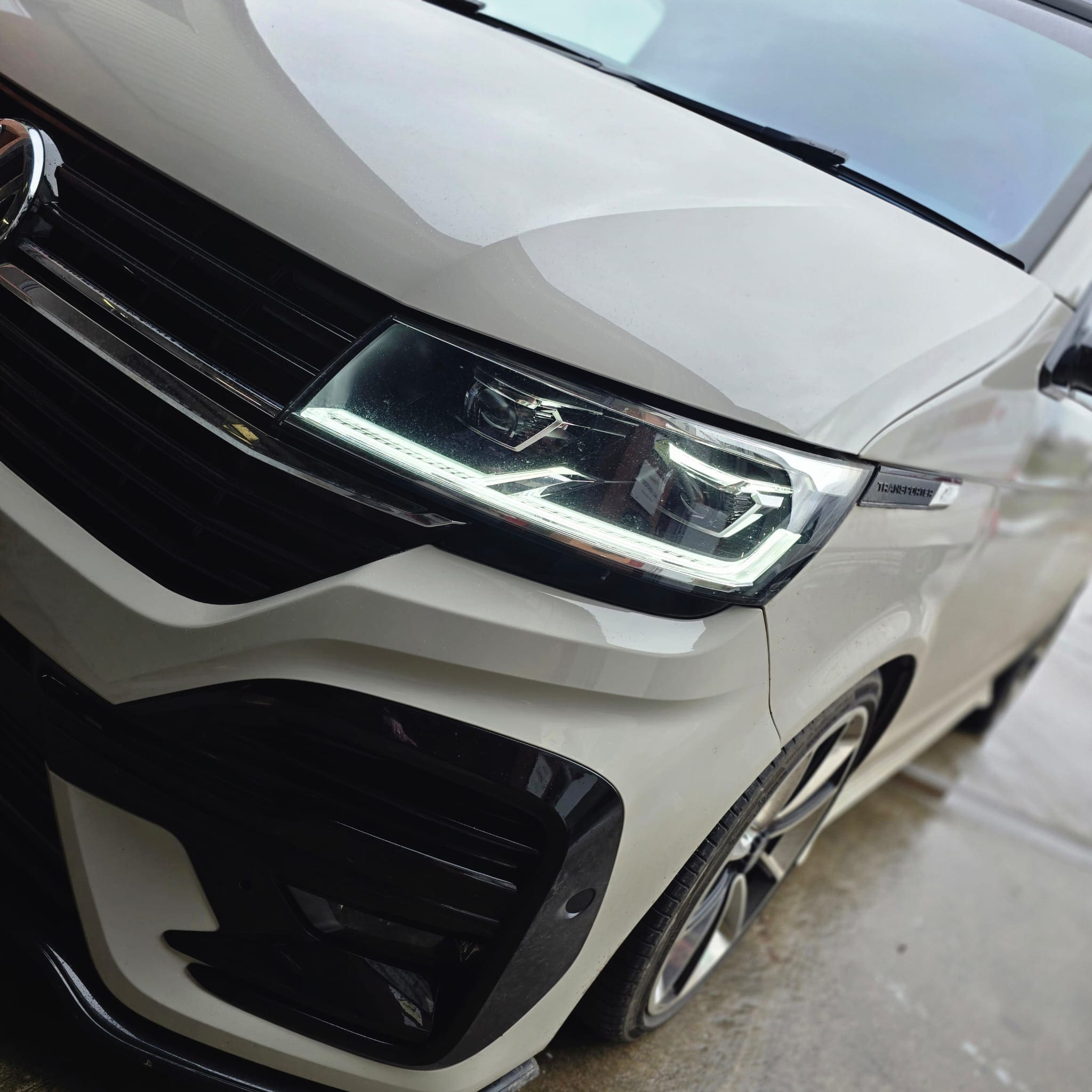VW T6.1 steering wheel retrimmed in leather and black Alcantara during heated steering wheel retrofit