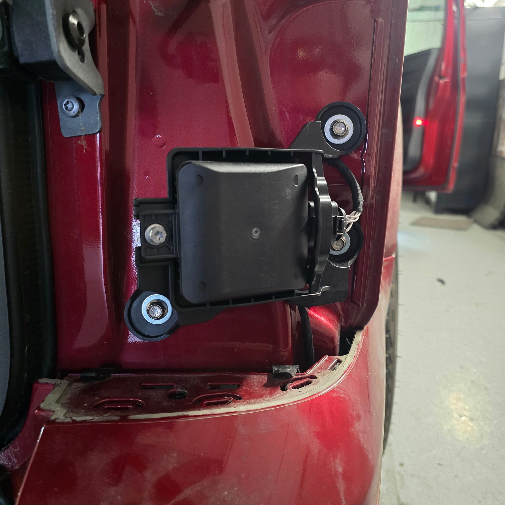 Detail shot from VW T6.1 retrofit project showing installed safety upgrade components