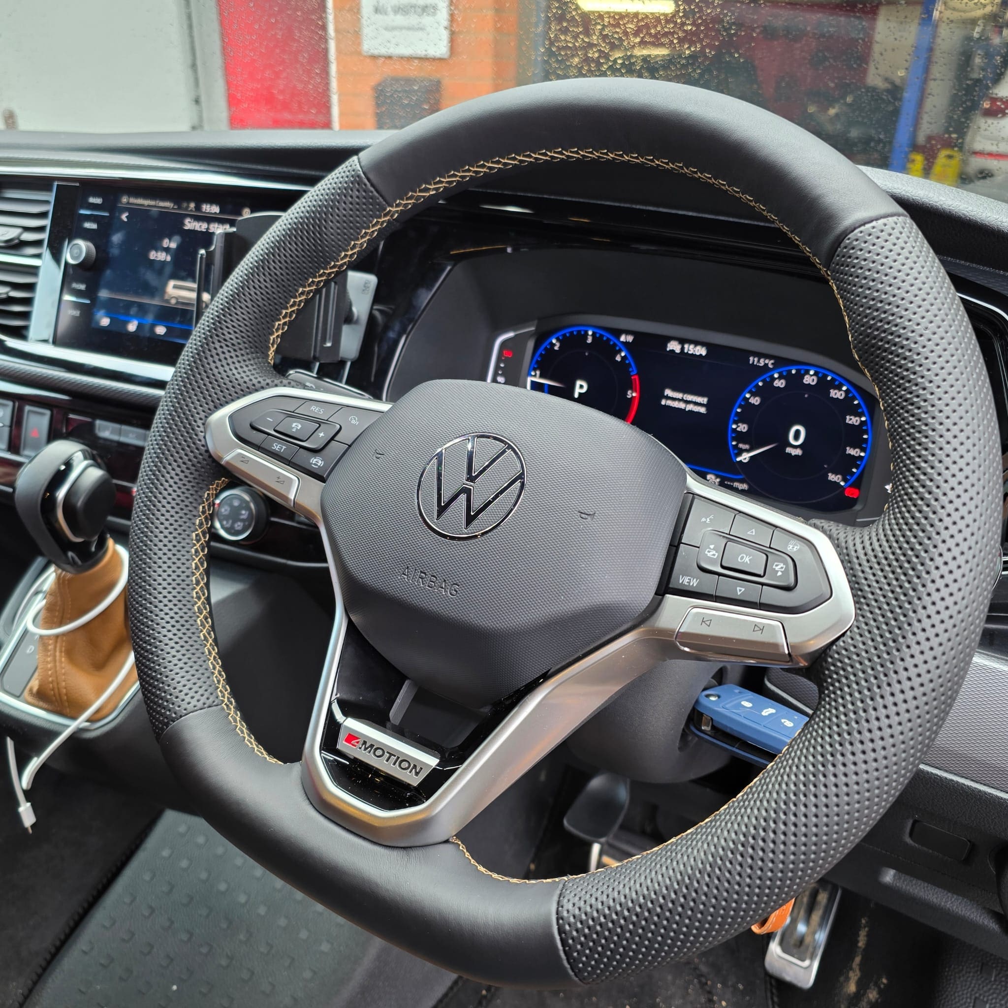 VW T6.1 after retrofit with Side Assist, rear traffic alert, and heated steering wheel completed