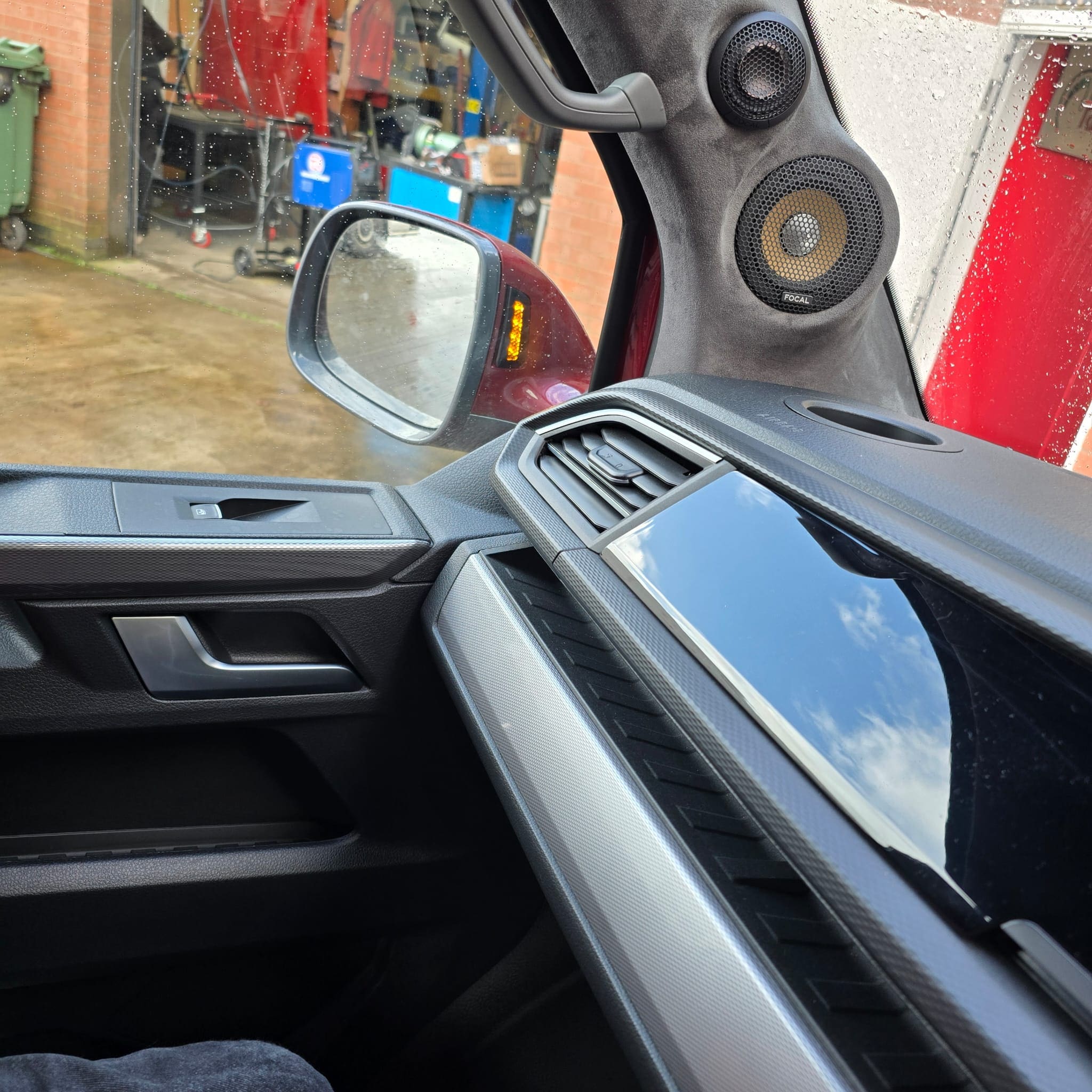 VW T6.1 in the workshop during Side Assist retrofit and rear traffic alert installation