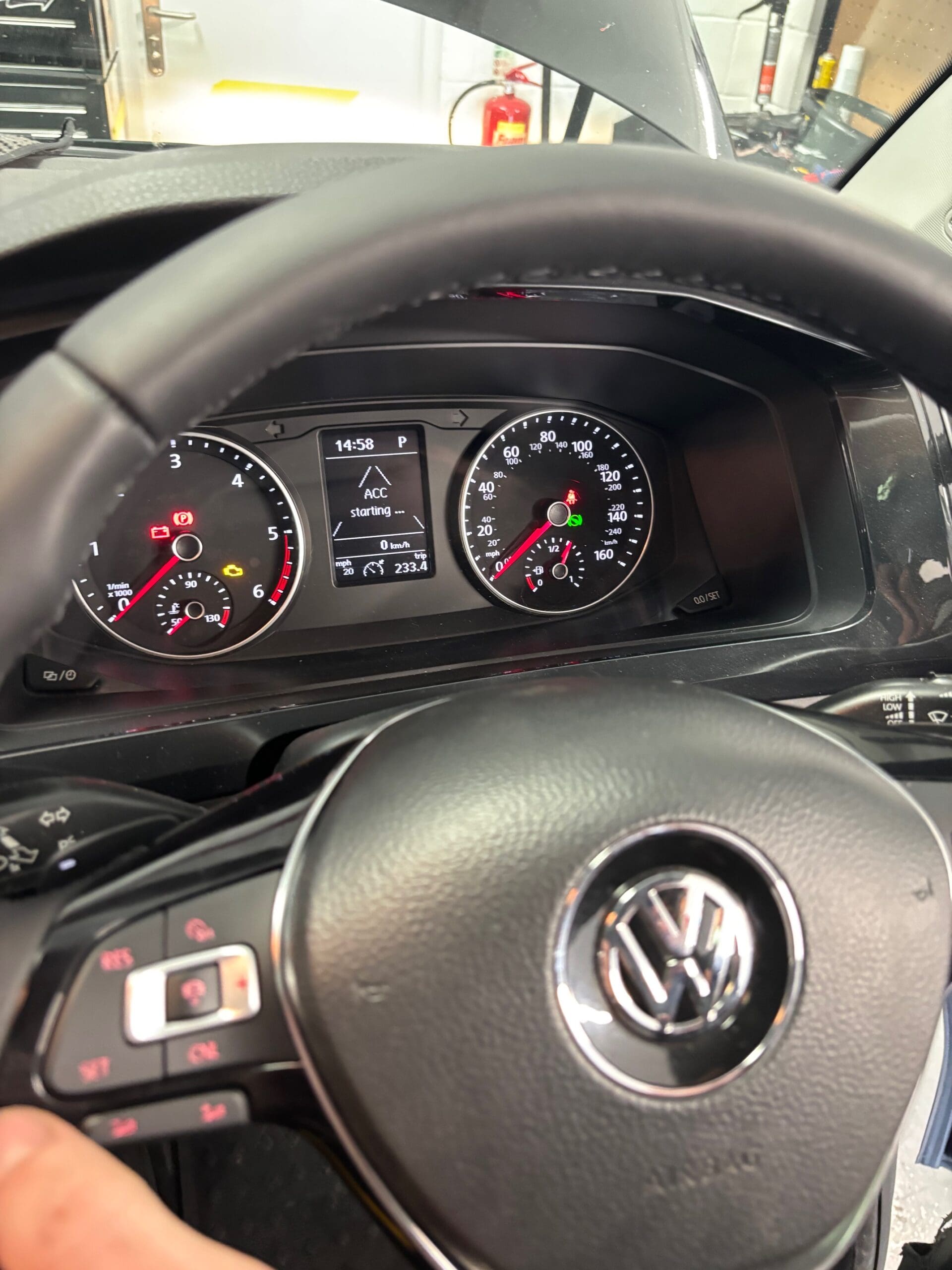 Interior view of VW T6 Transporter during adaptive cruise control upgrade