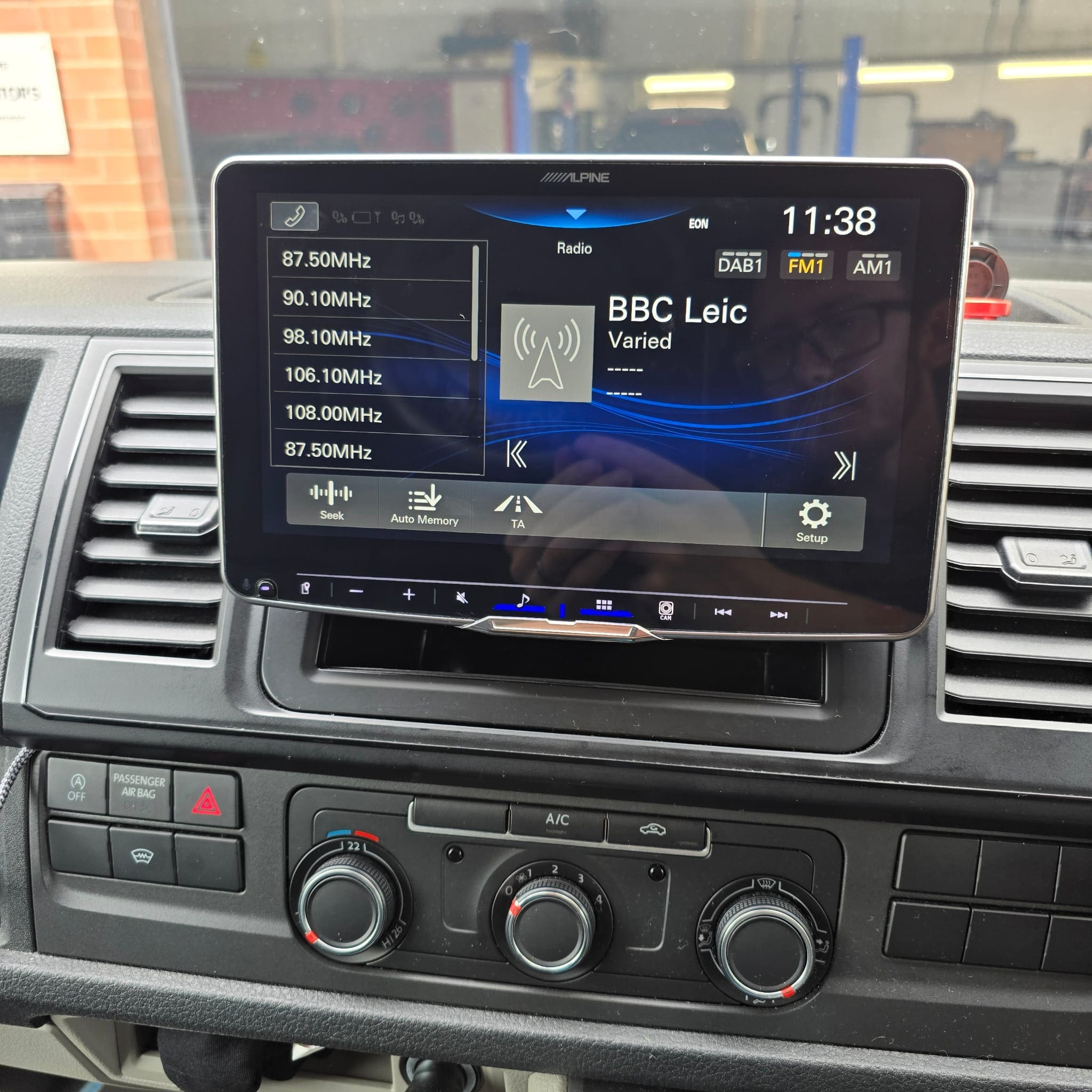 Transporter T6 interior with Alpine Halo 9 and OEM camera integration completed