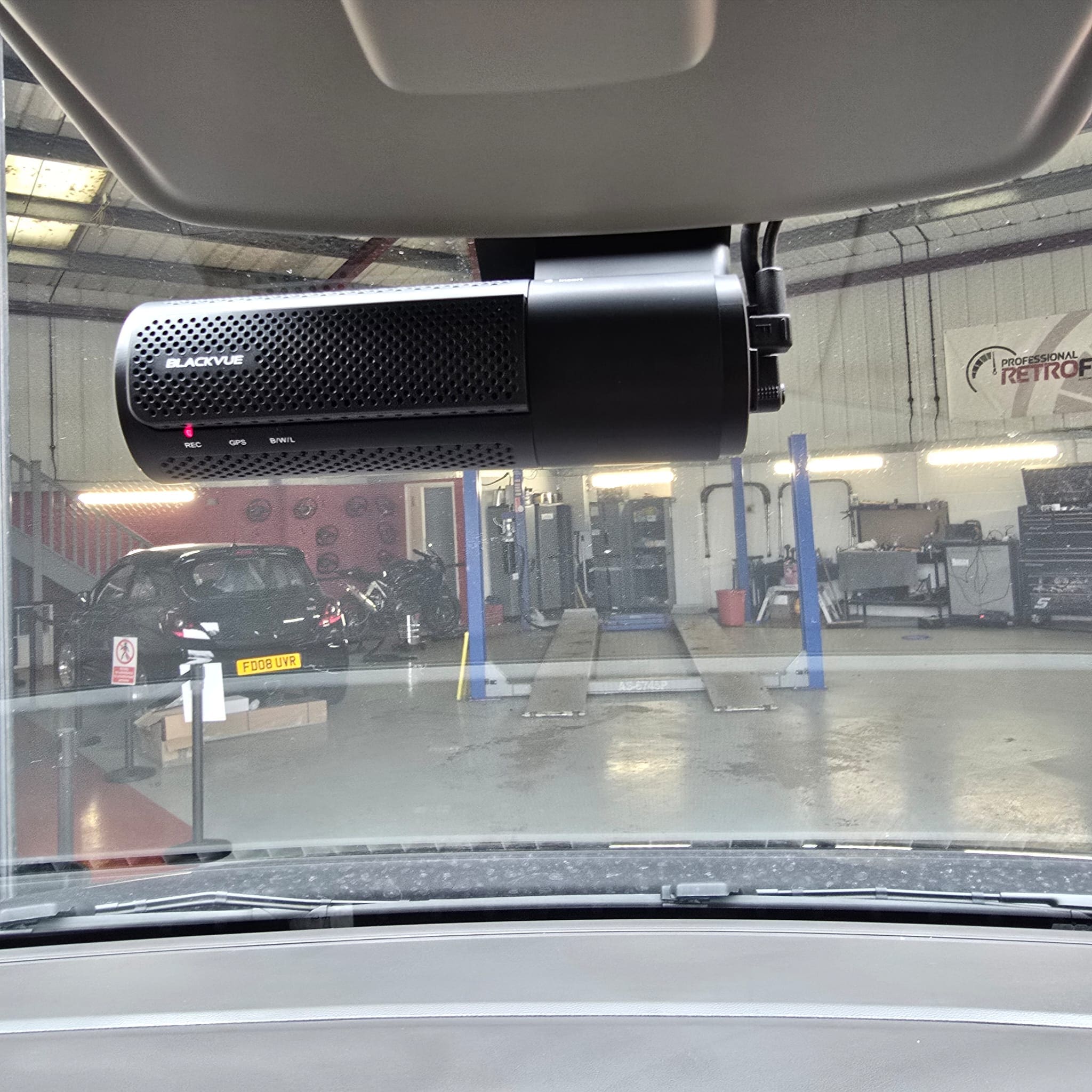BlackVue DR770X-2CH LTE front and rear dash cam setup in a VW T7 Multivan with tidy cable management