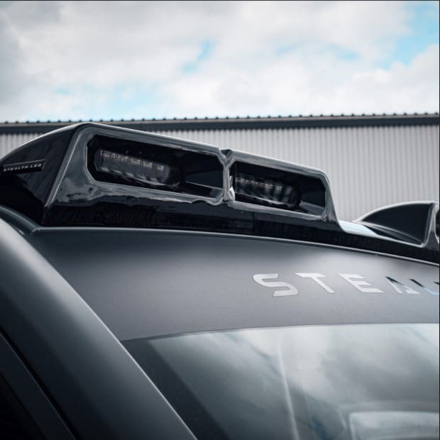 Stealth LED quad roof light pod fitted to a VW Transporter T6 with gloss black finish