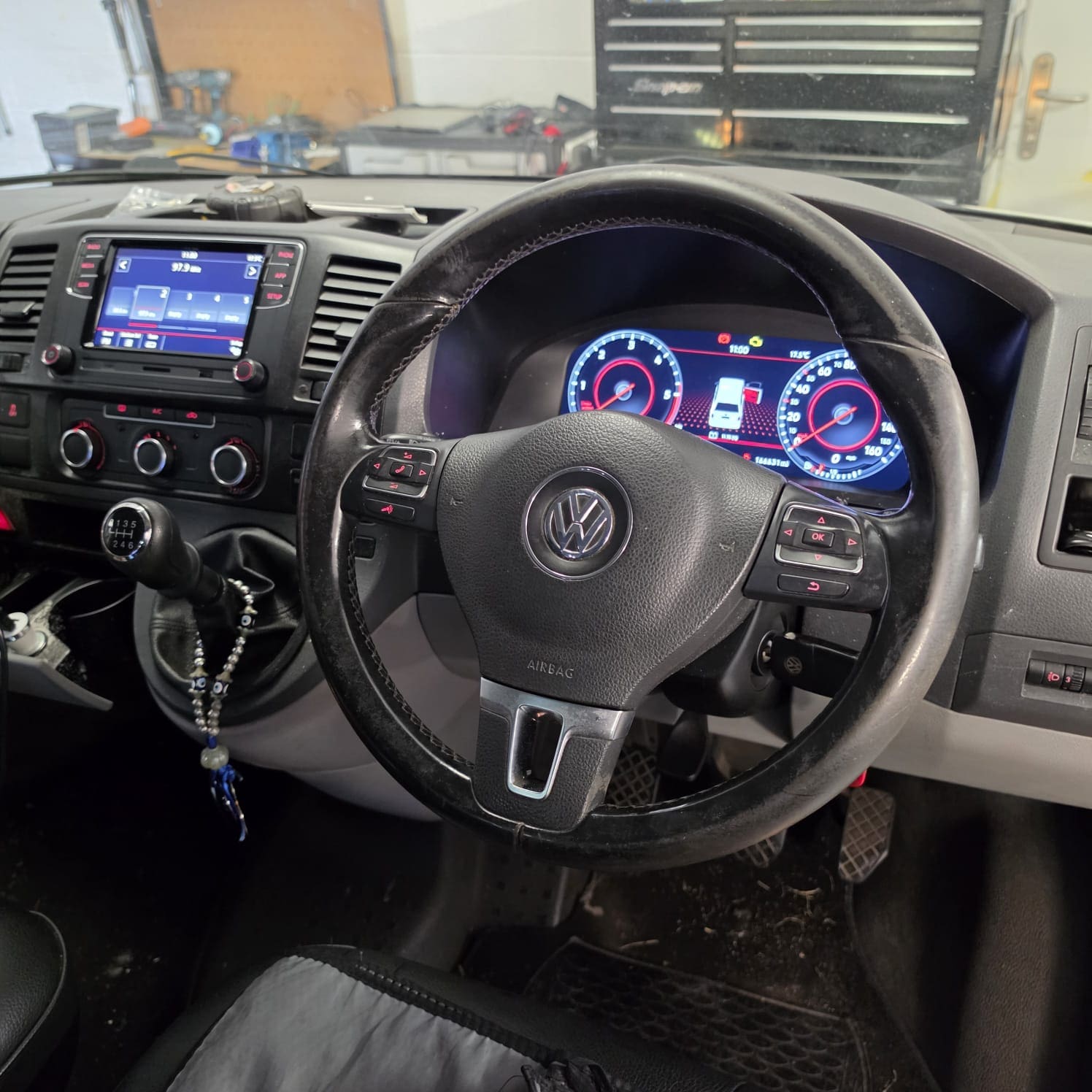 VW Transporter T5.1 interior after RCD360 Pro and multifunction steering wheel retrofit