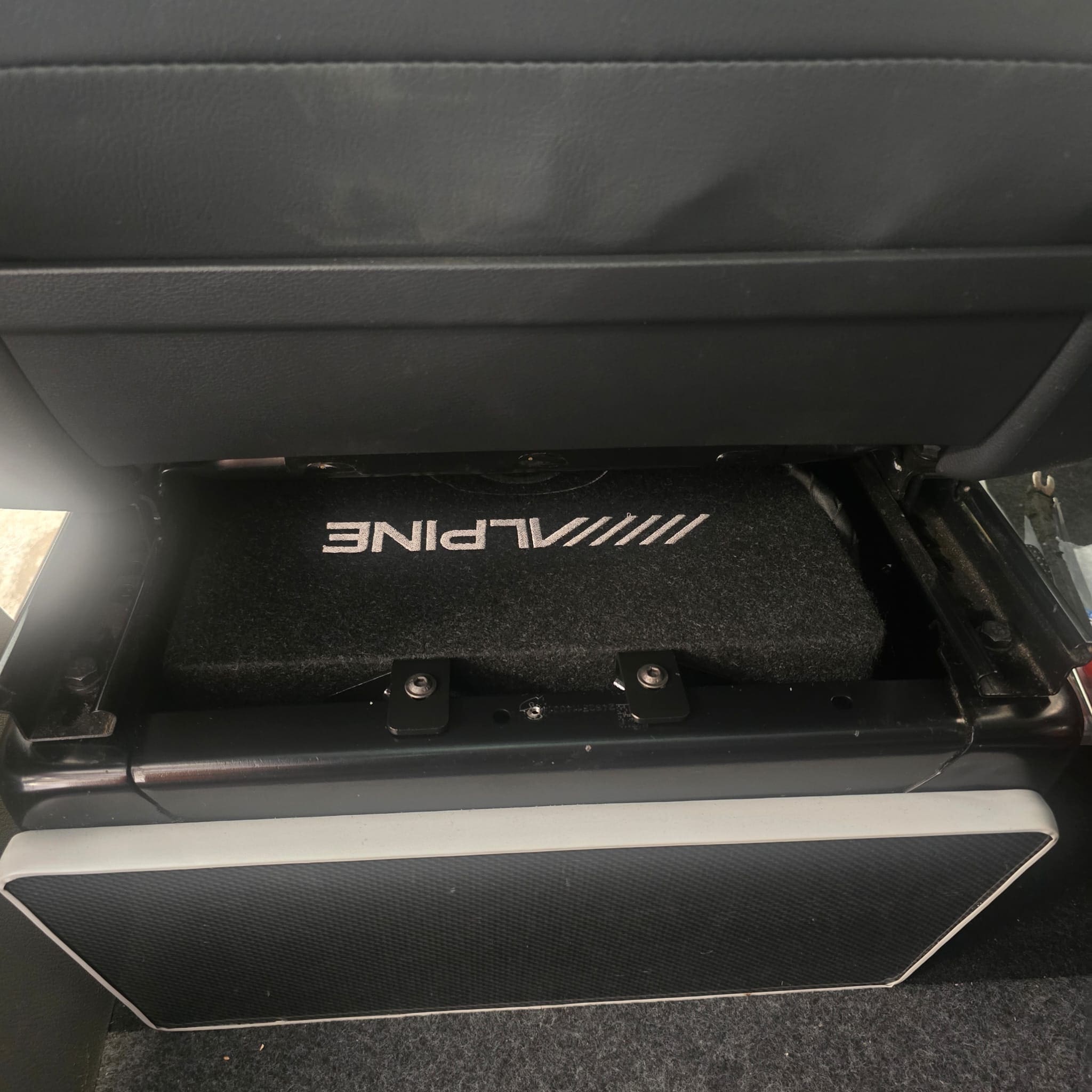 VW Transporter T6.1 campervan audio upgrade completed with under-seat Alpine subwoofer and amplifier