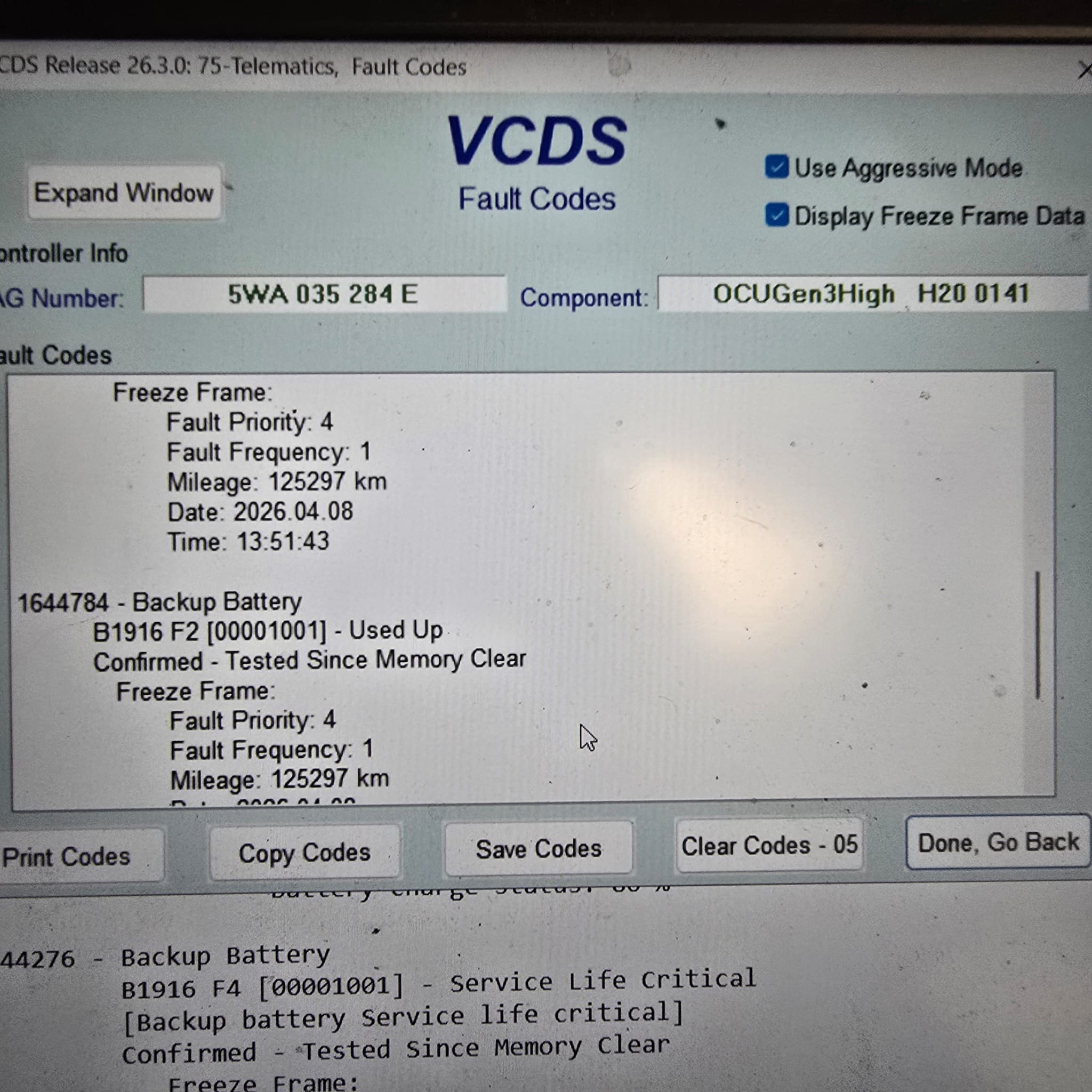 Final check after SOS fault fix on VW Transporter T6.1 following ODIS coding